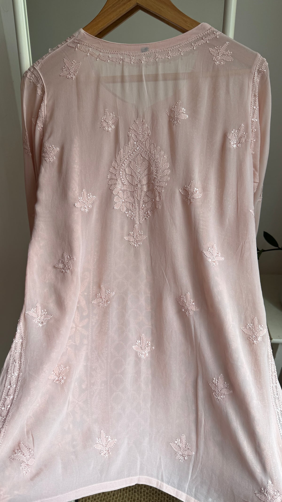 Chikankari Viscose Georgette short Top in Pale pink