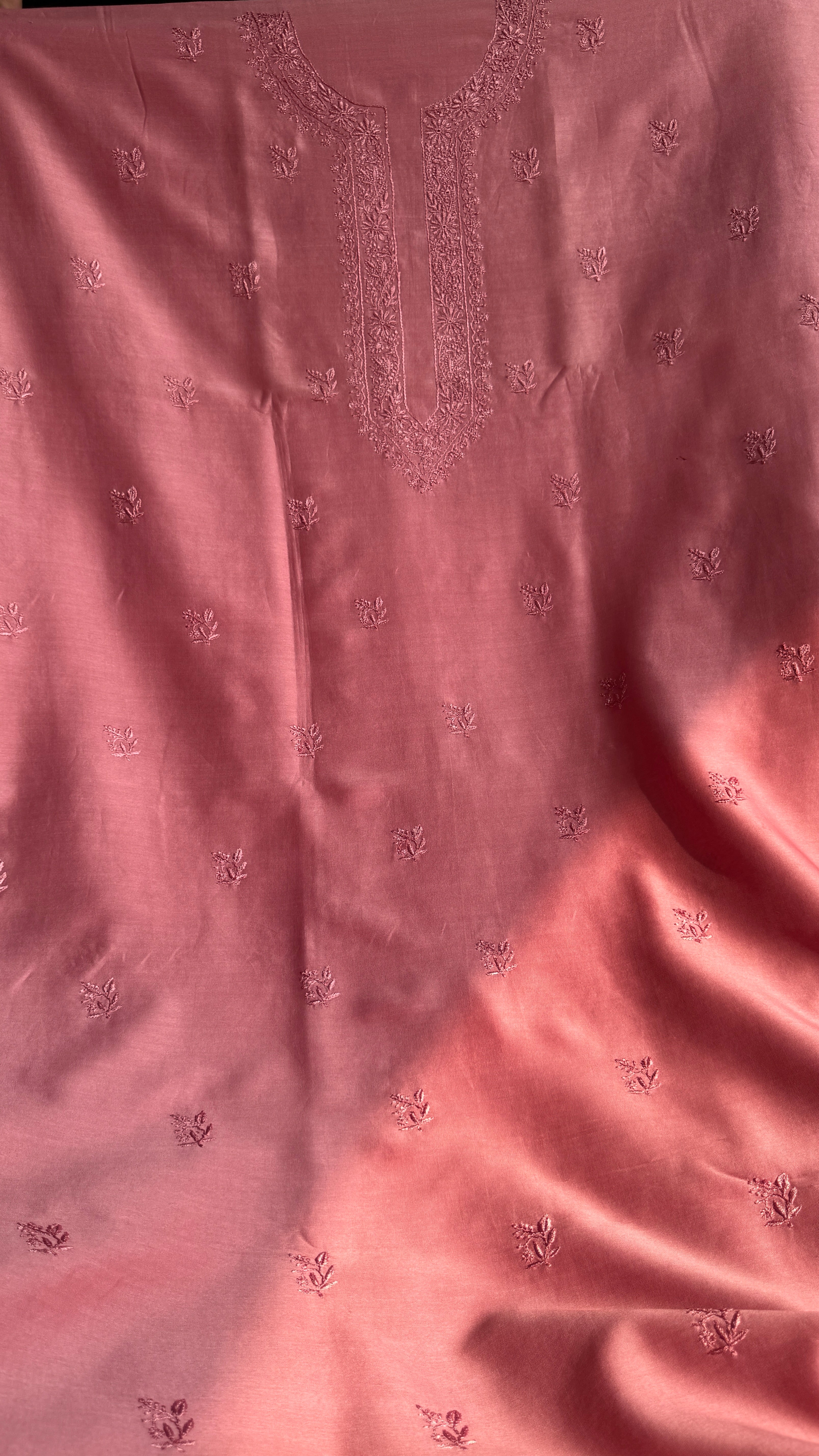 Chanderi Chikankari Kurta Length - Mens- Rosewood