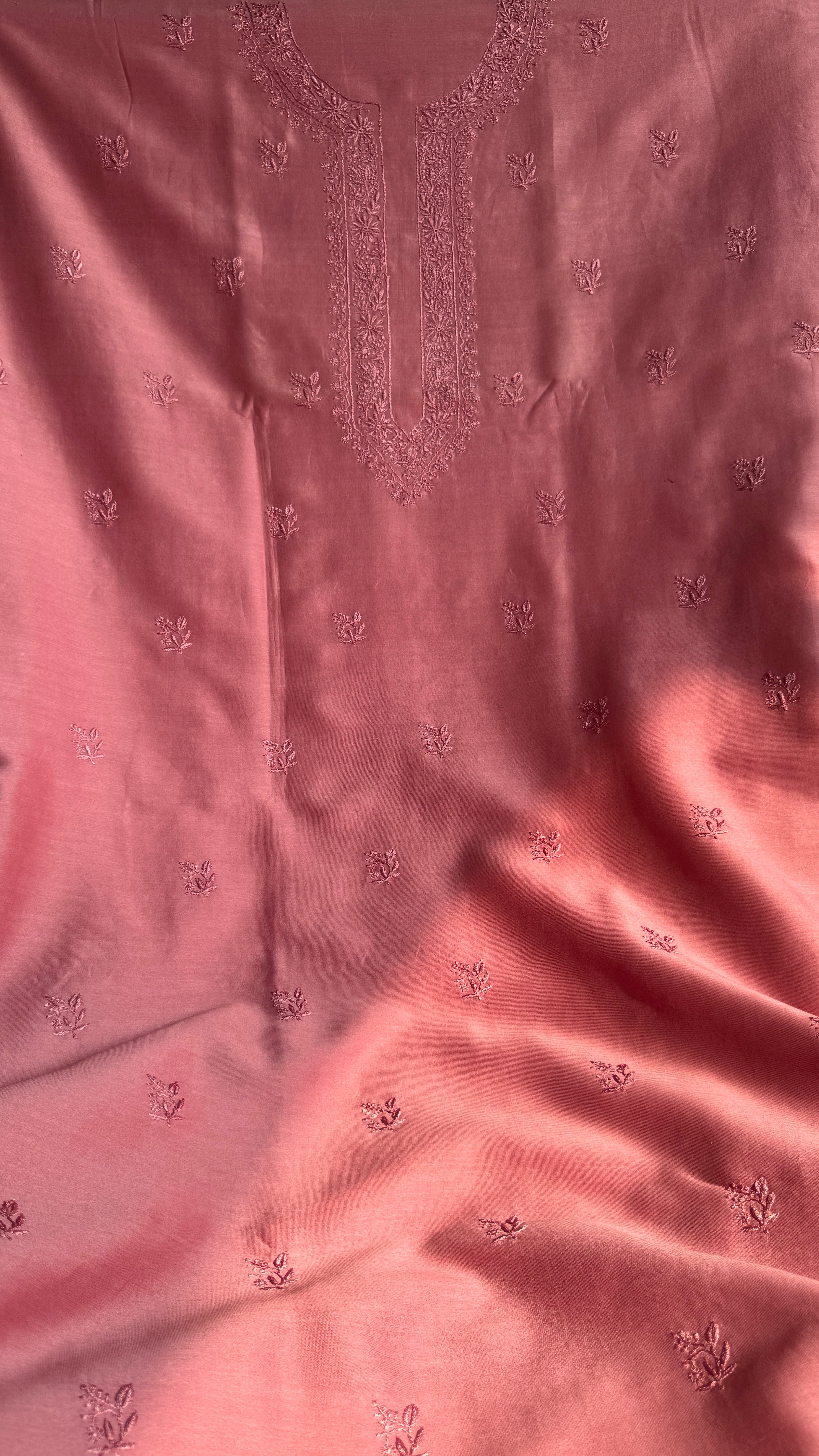 Chanderi Chikankari Kurta Length - Mens- Rosewood