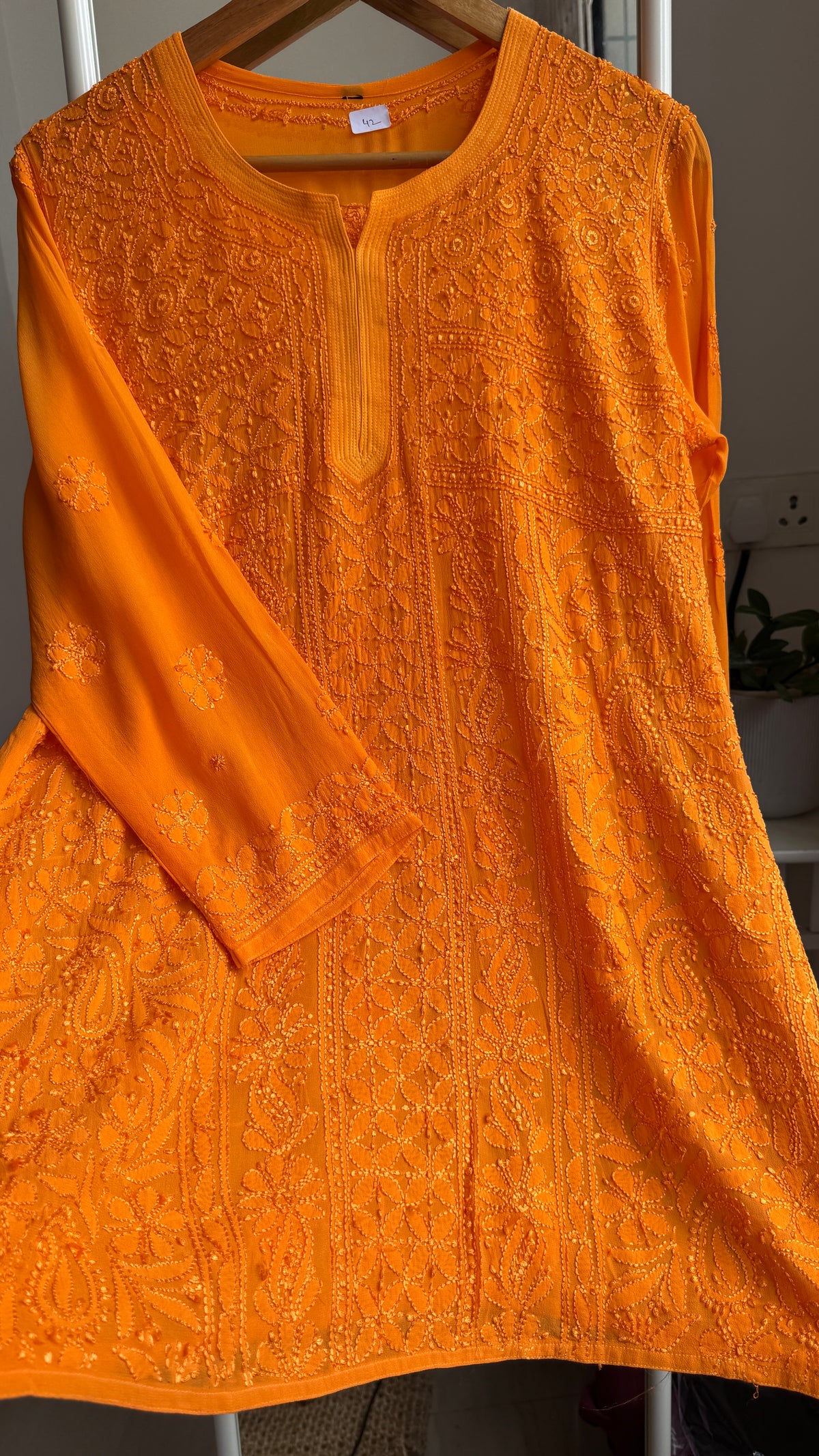 Chikankari Viscose Georgette short Top in Orange