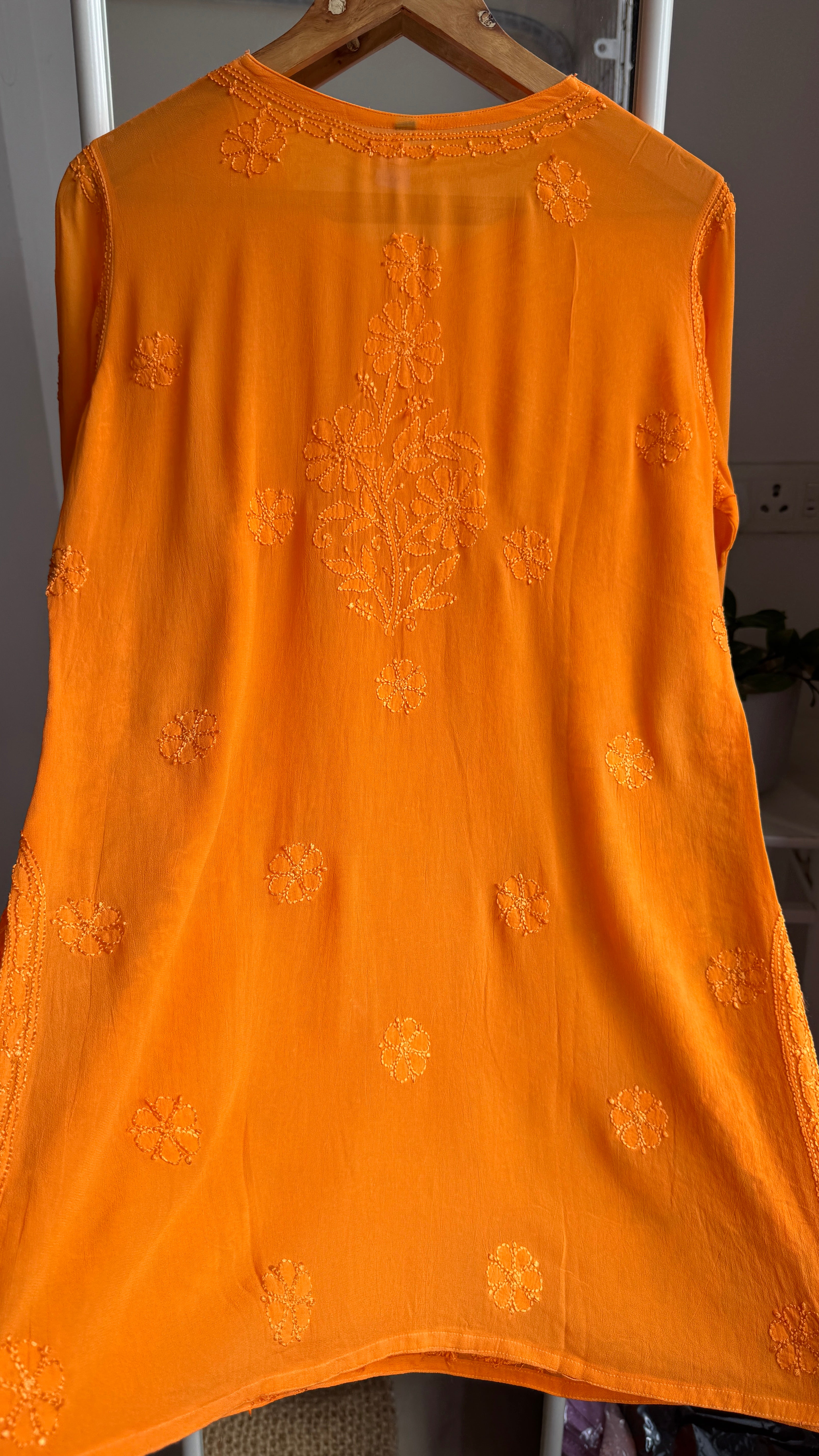 Chikankari Viscose Georgette short Top in Orange
