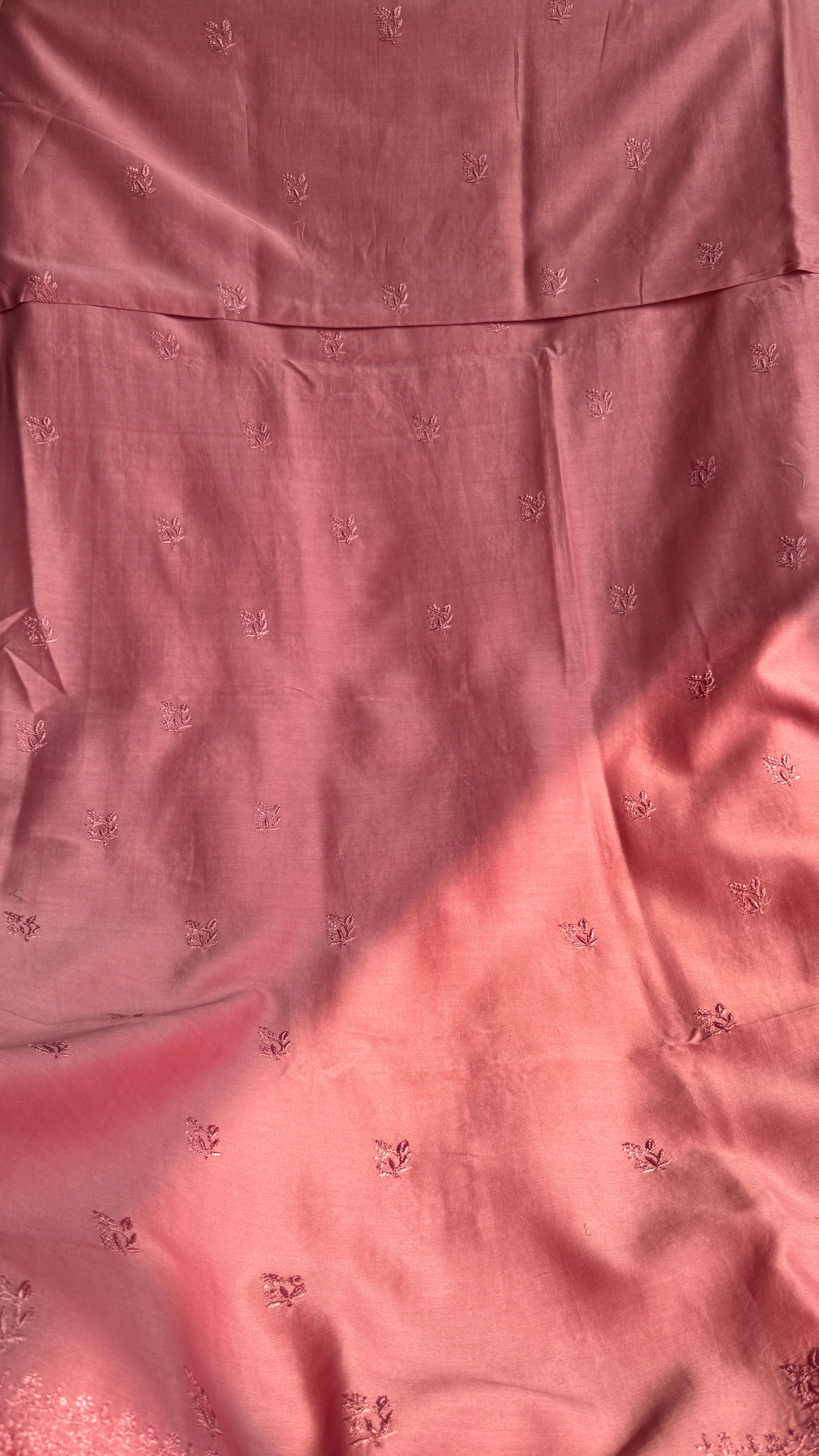 Chanderi Chikankari Kurta Length - Mens- Rosewood