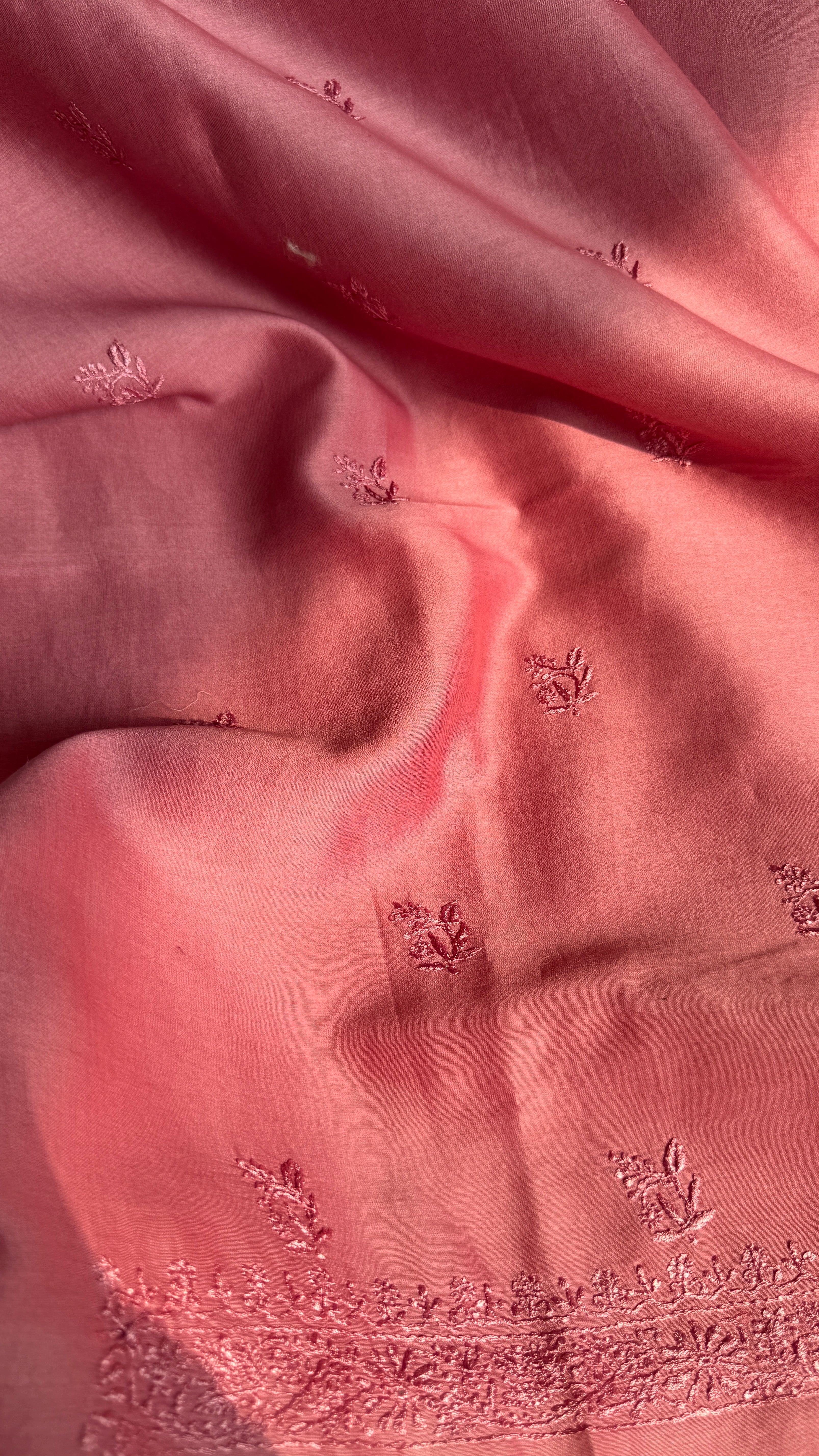 Chanderi Chikankari Kurta Length - Mens- Rosewood