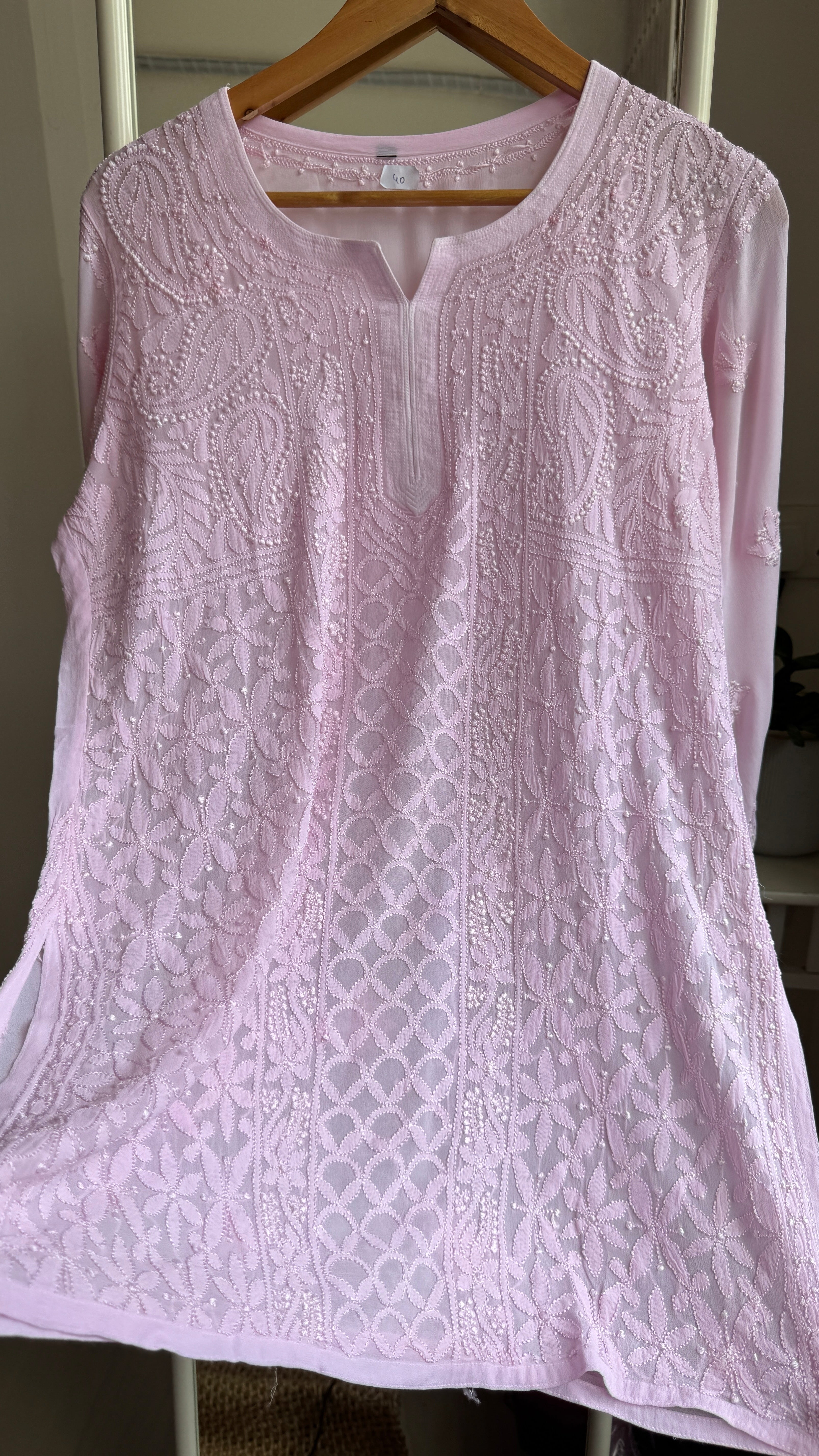 Chikankari Muslin short Top in Baby Pink - HOOR Collection