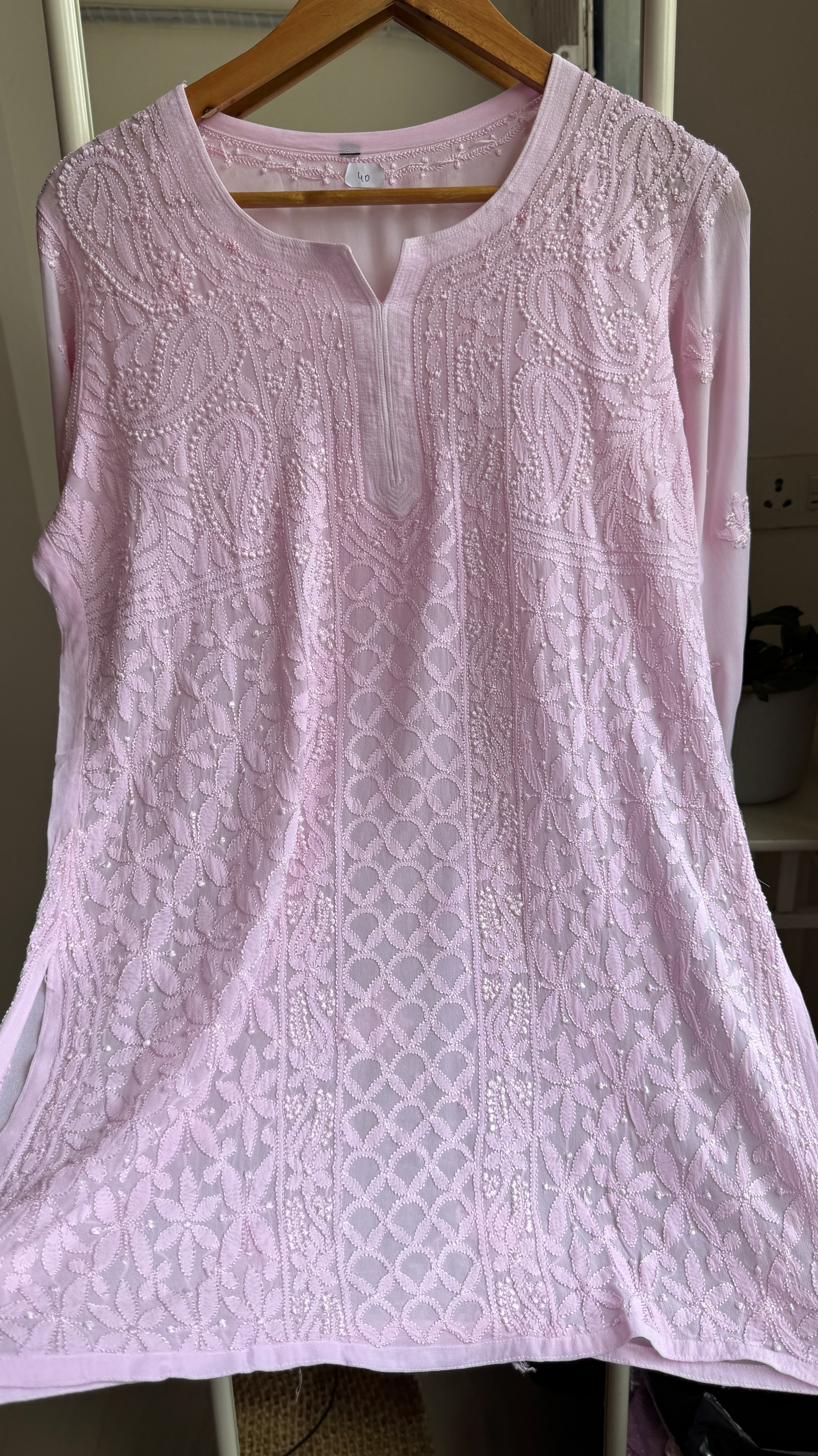 Chikankari Muslin short Top in Baby Pink - HOOR Collection
