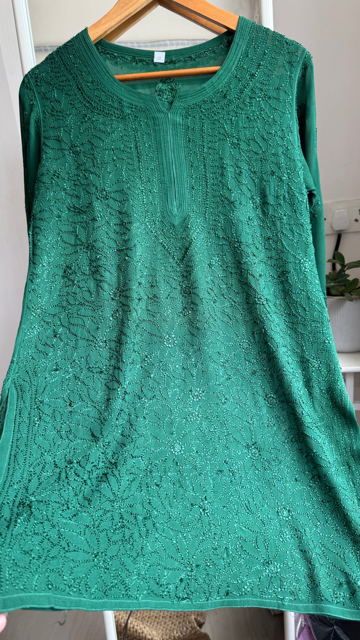 Chikankari Viscose Georgette short Top in Green