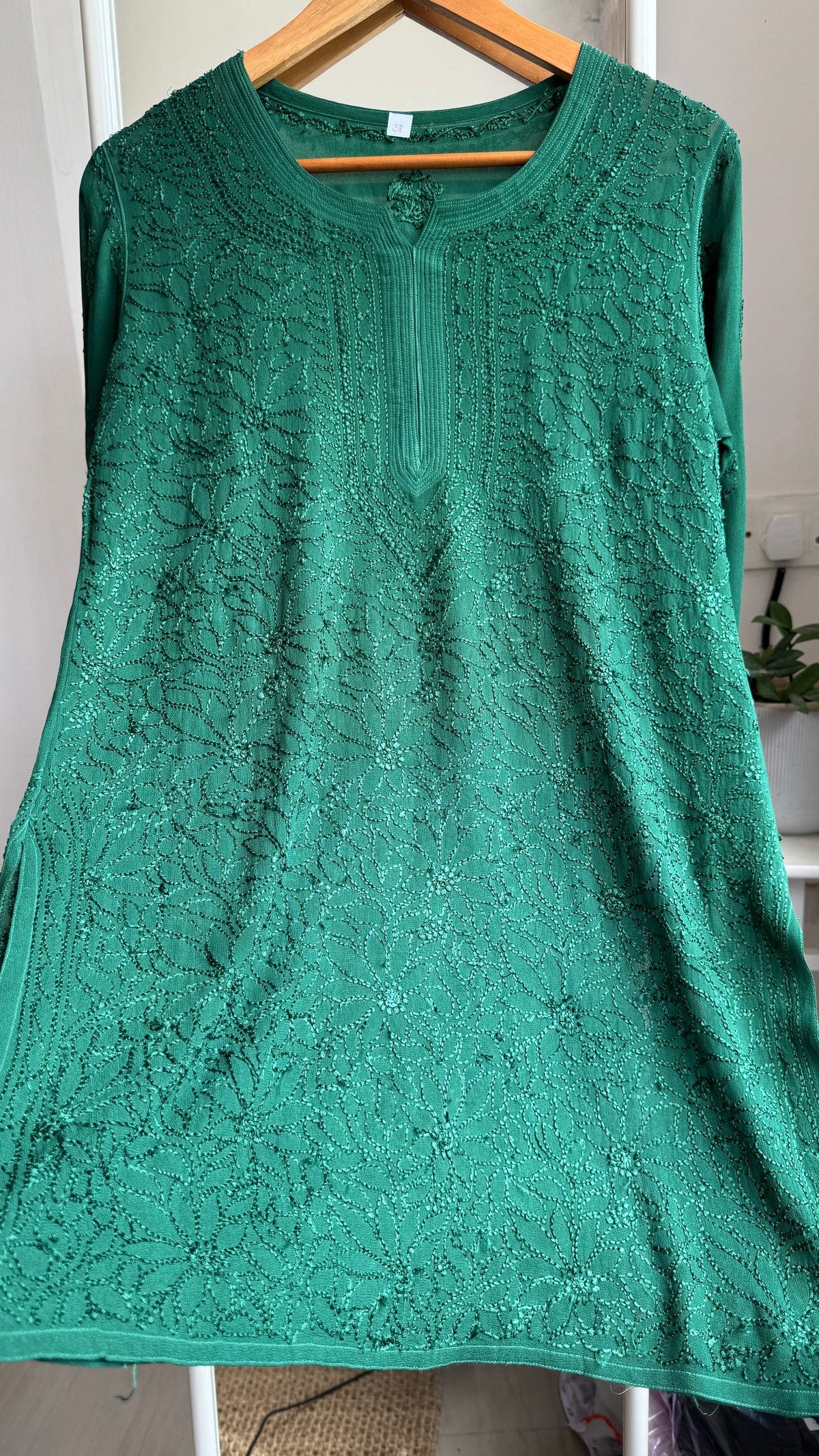 Chikankari Muslin short Top in Green - HOOR Collection