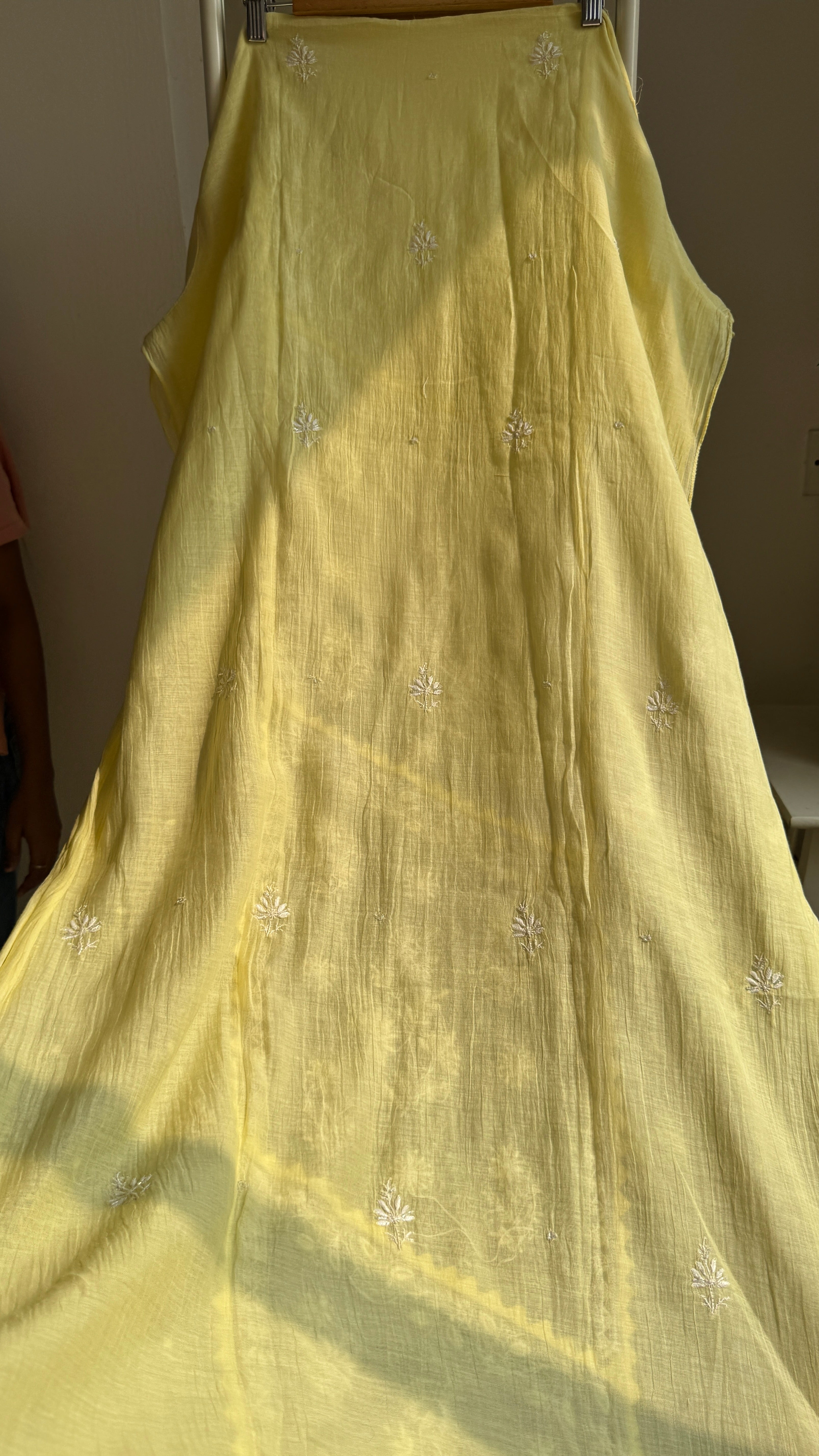 Mul Chanderi Chikankari Anarkali - Yellow