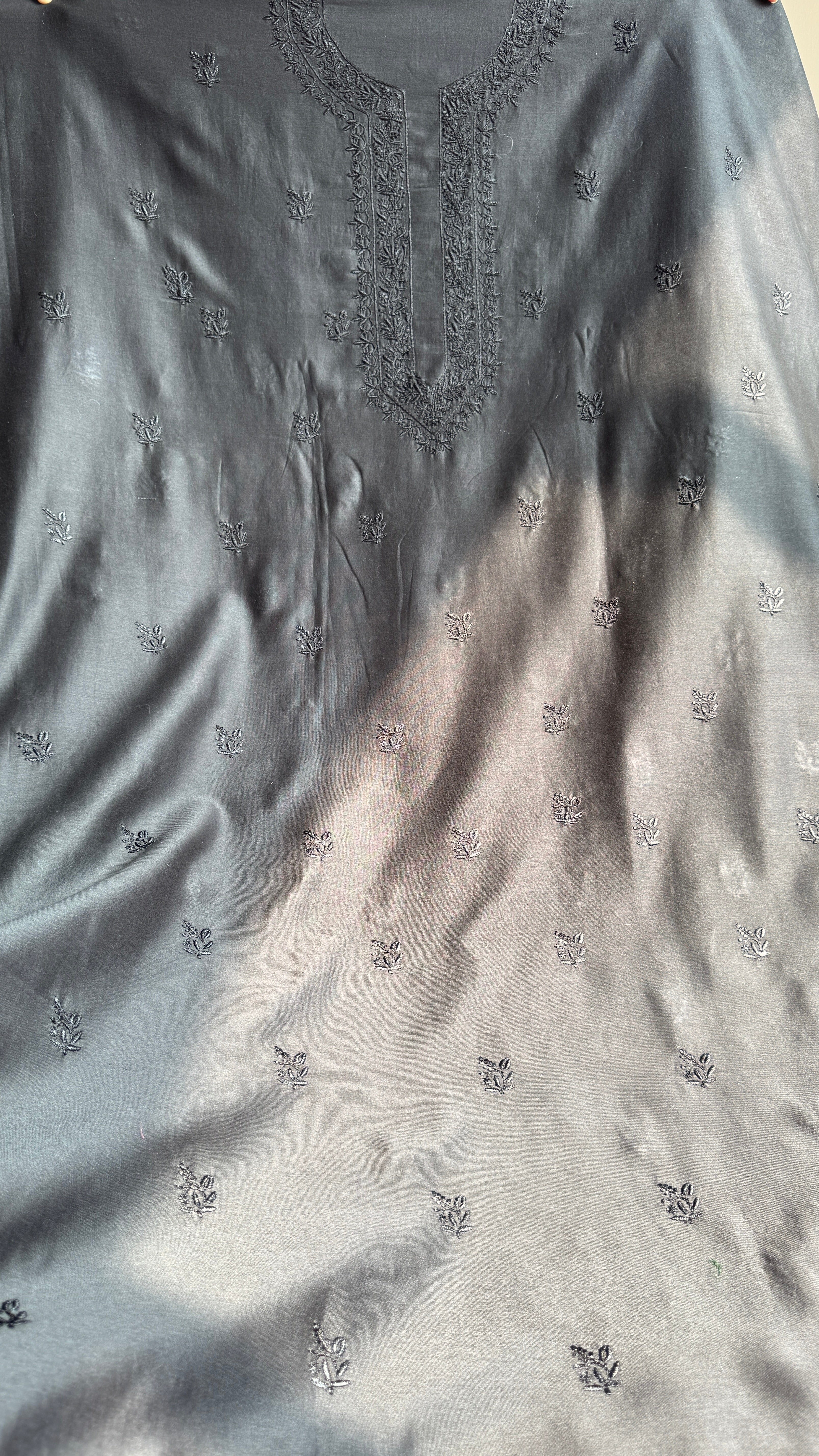 Chanderi Chikankari Kurta Length - Mens- Black