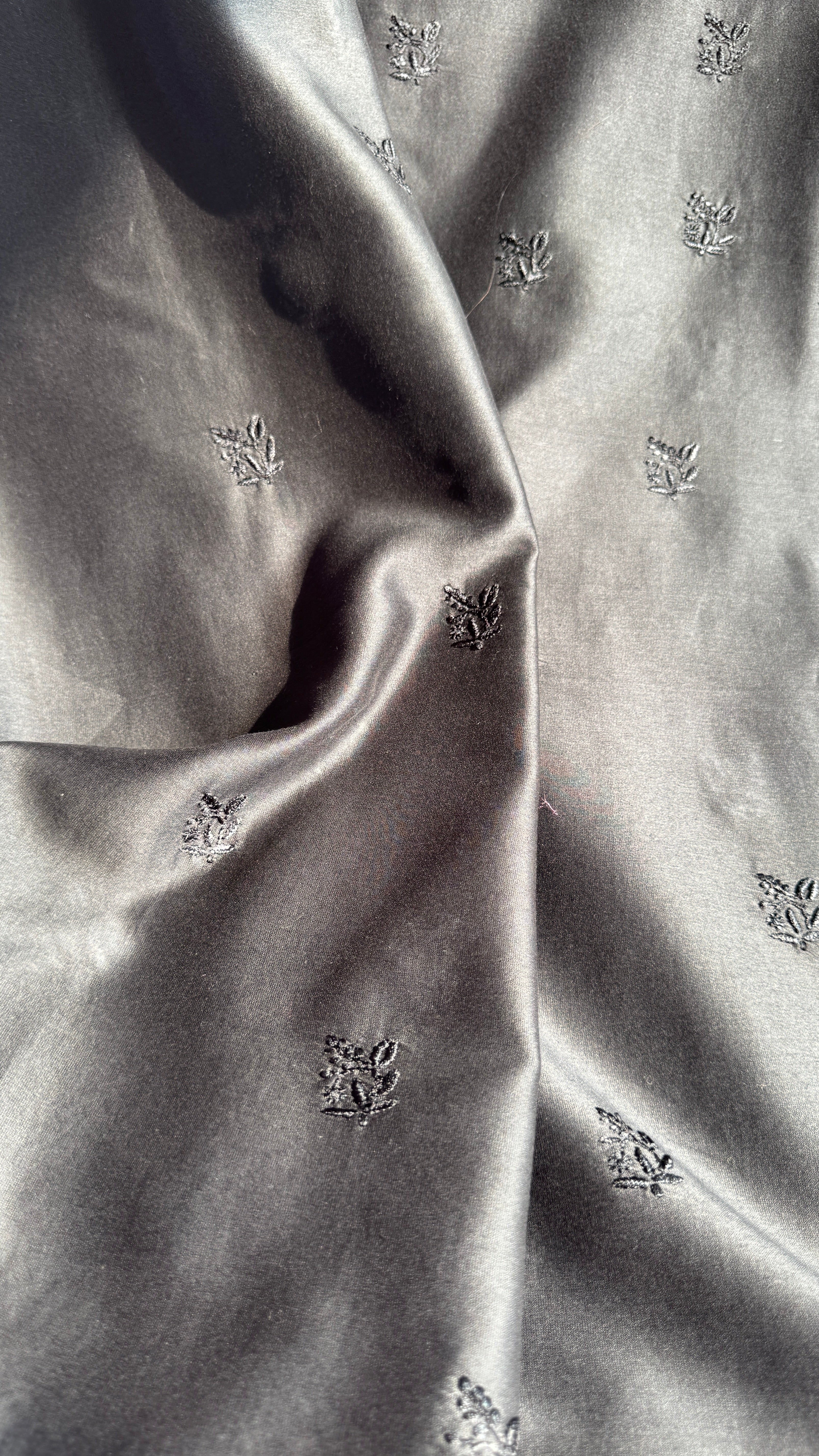 Chanderi Chikankari Kurta Length - Mens- Black