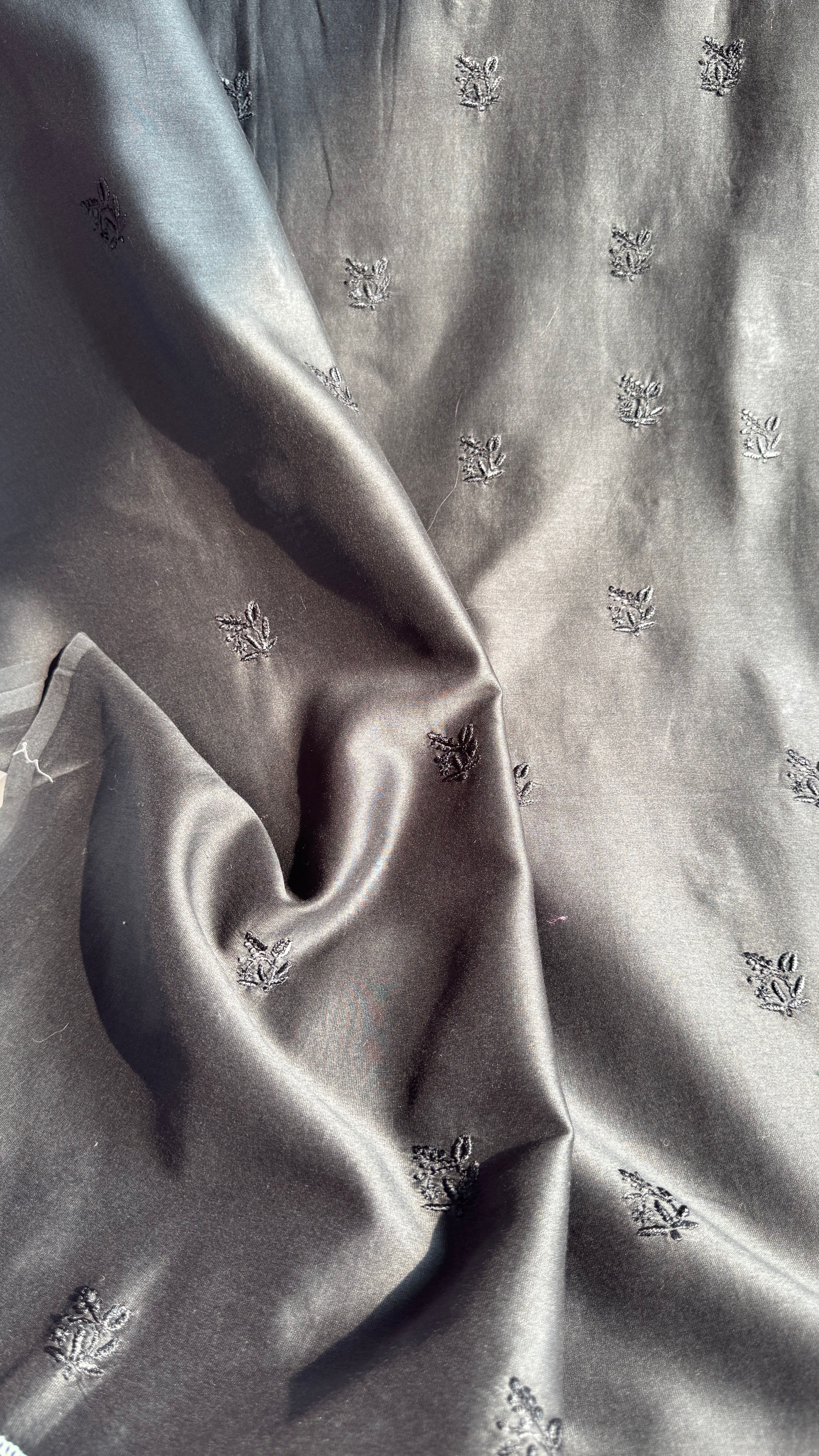 Chanderi Chikankari Kurta Length - Mens- Black