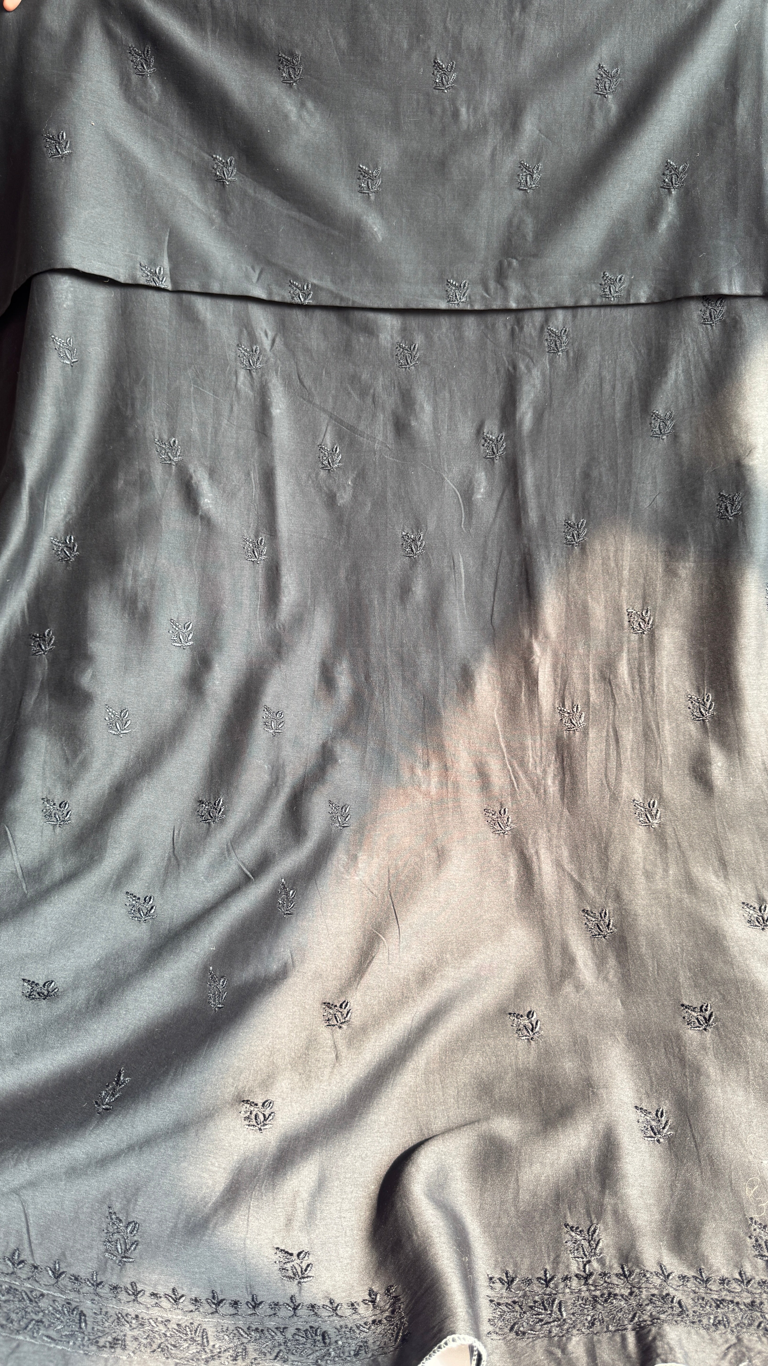 Chanderi Chikankari Kurta Length - Mens- Black