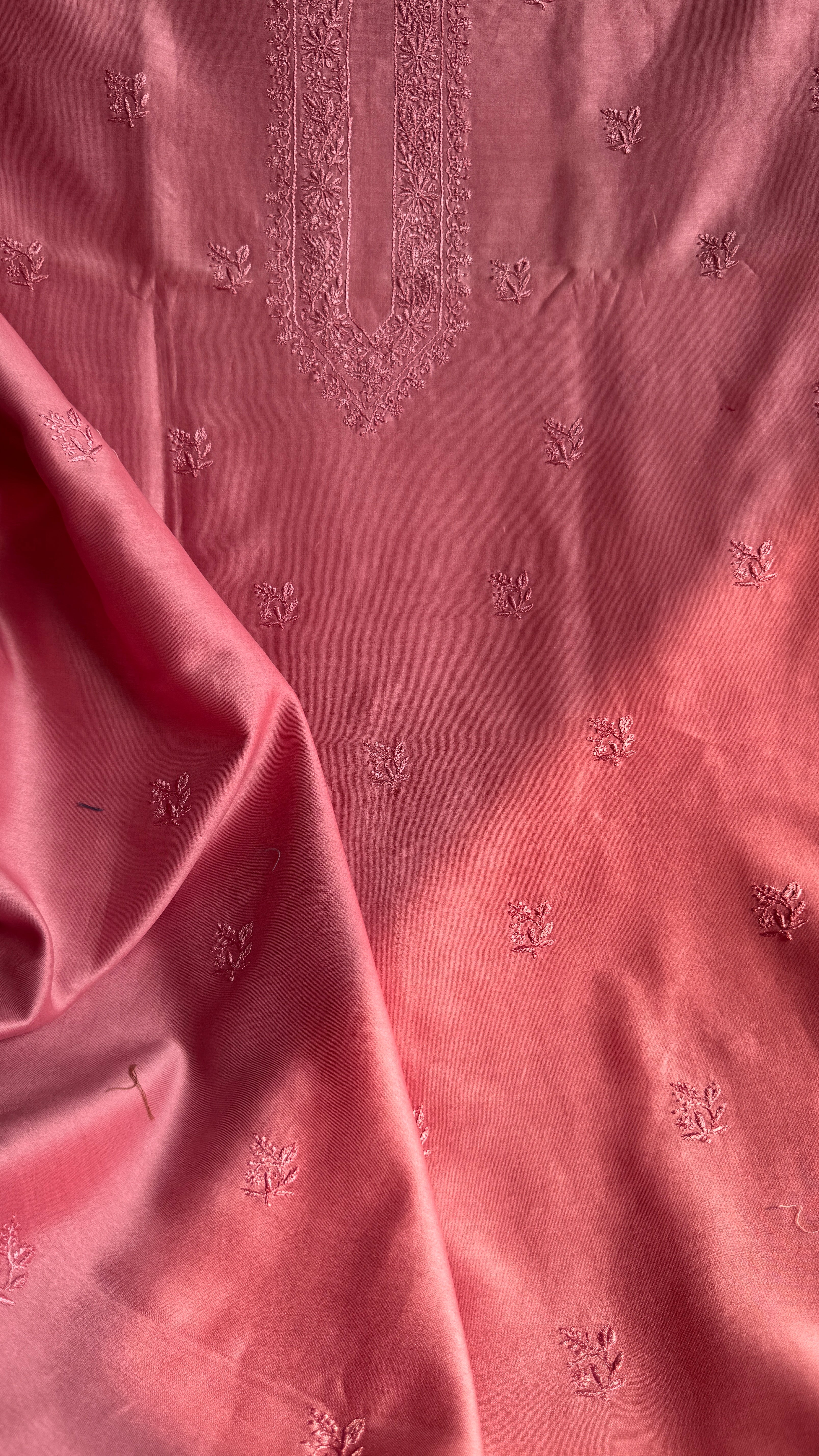 Chanderi Chikankari Kurta Length - Mens- Rosewood