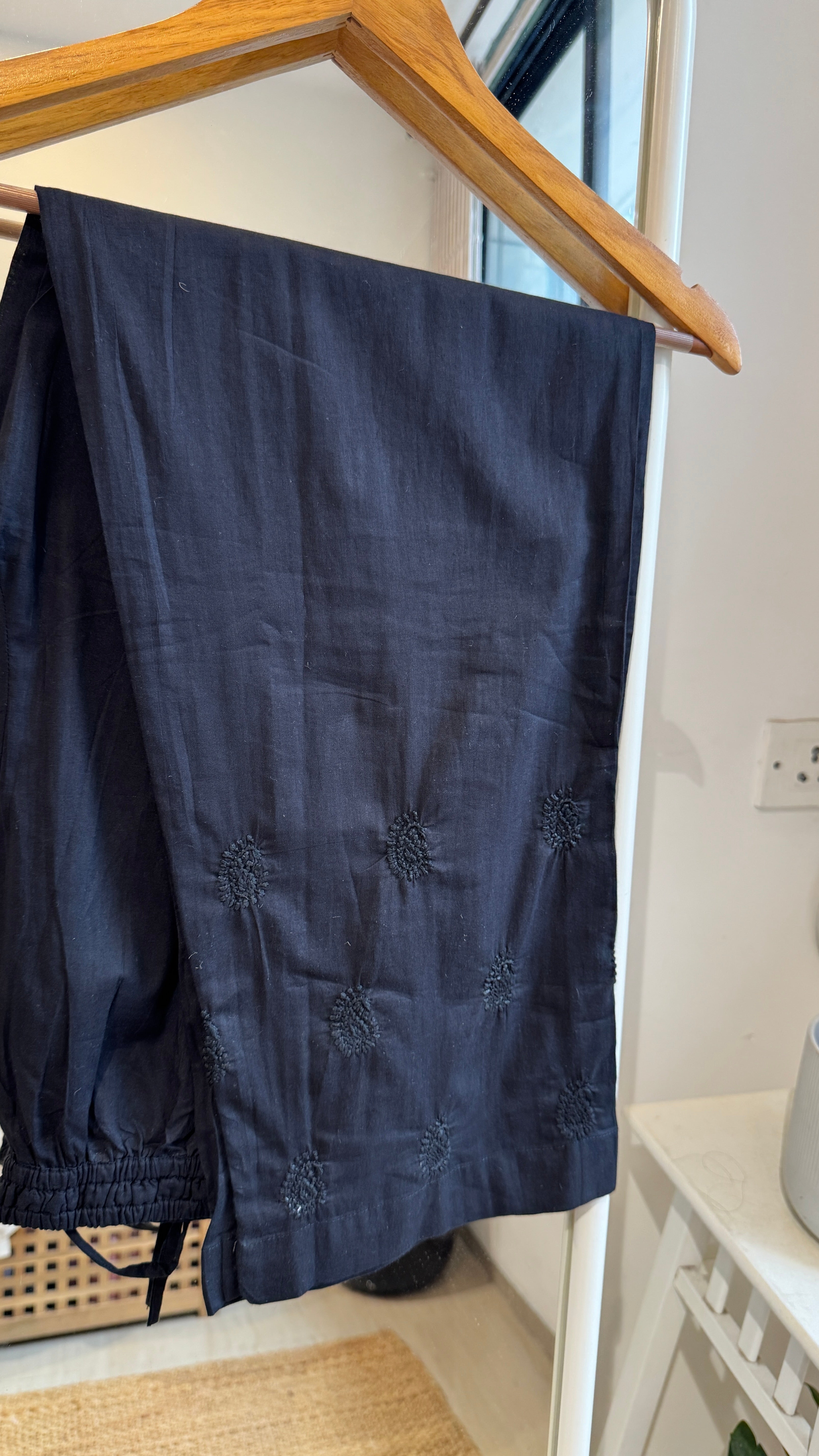 Chikankari Pants - Black Mul Cotton