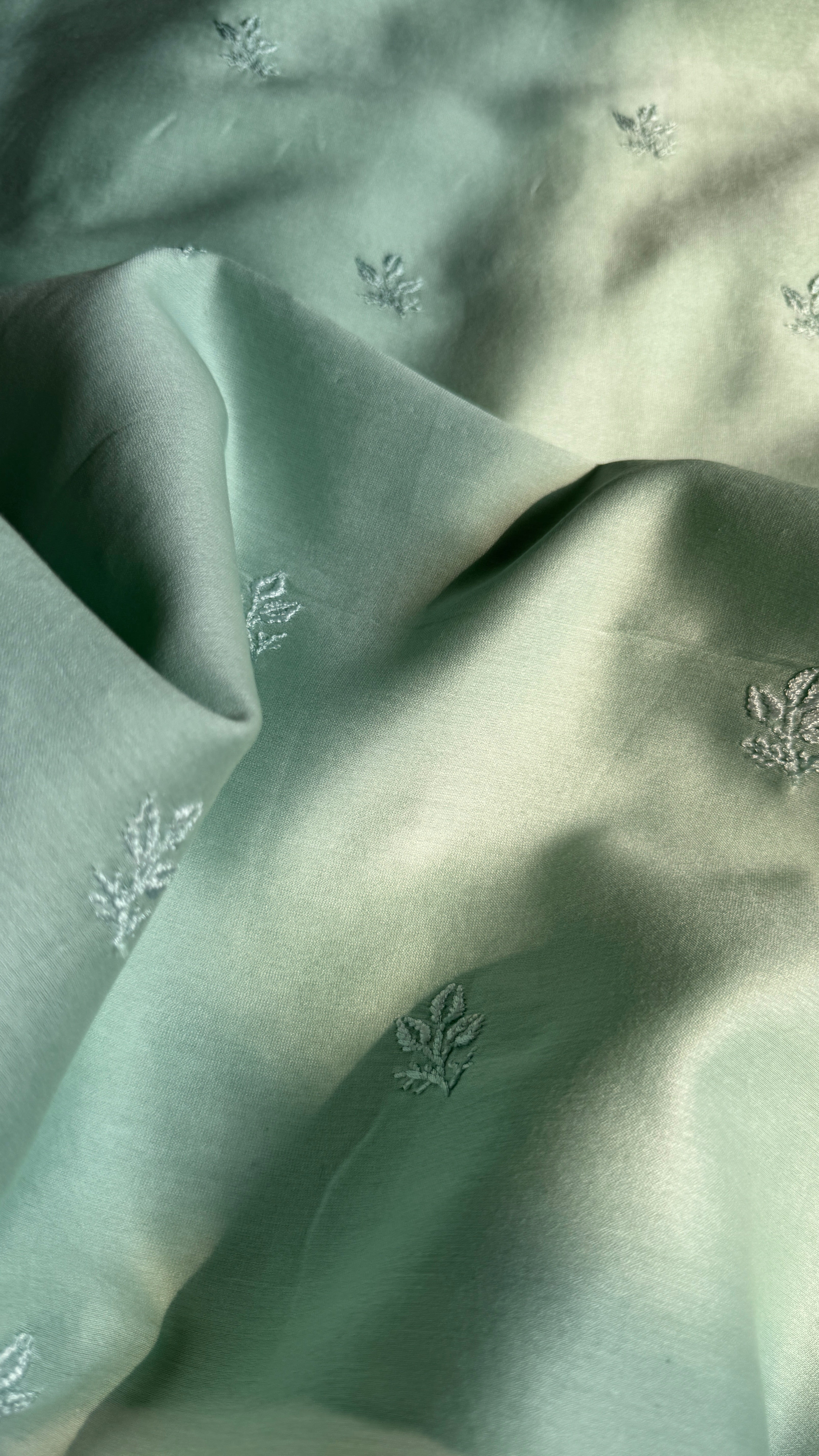 Chanderi Chikankari Kurta Length - Mens- Sea Green
