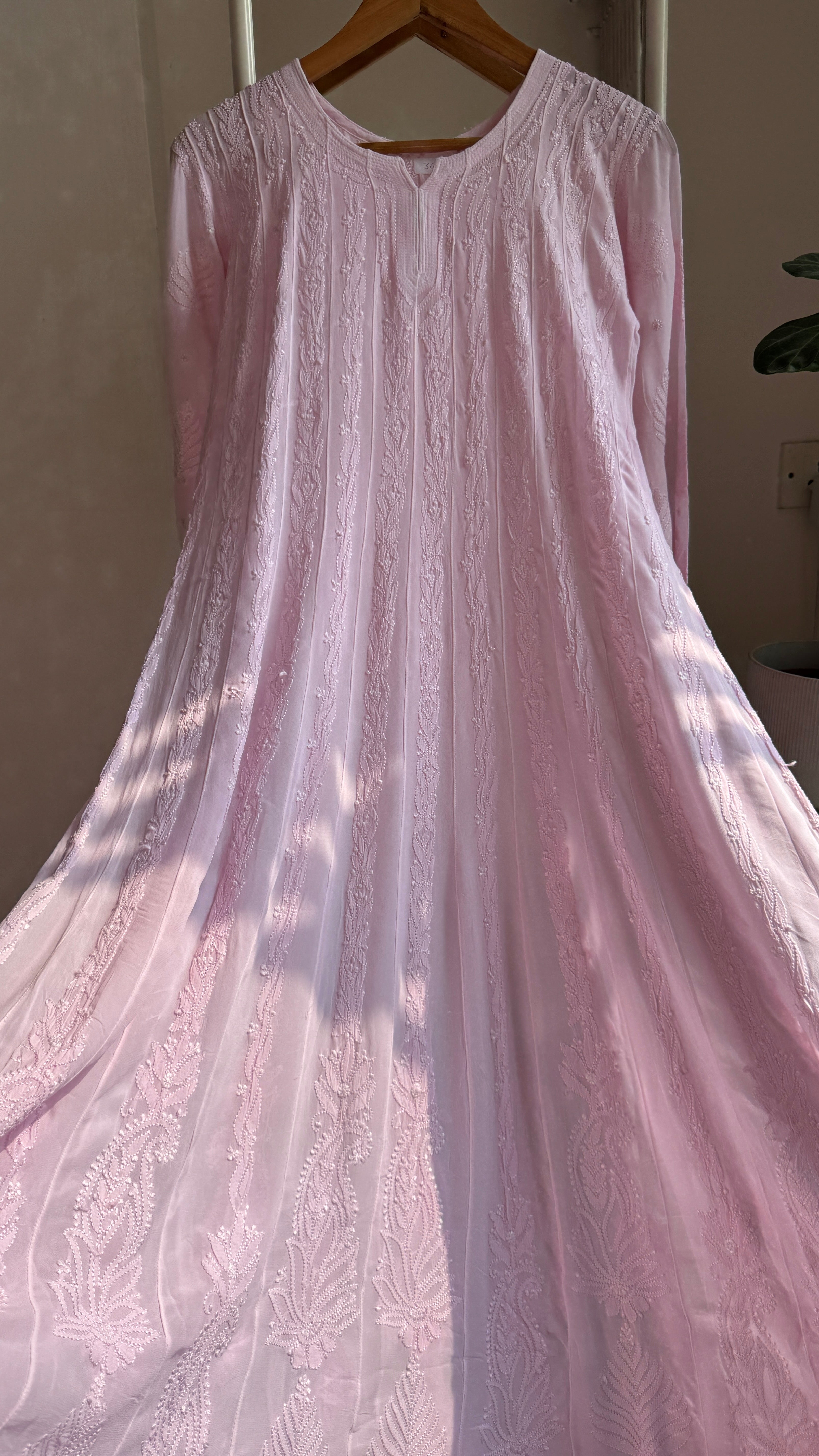 Viscose Chikankari Anarkali - Pink