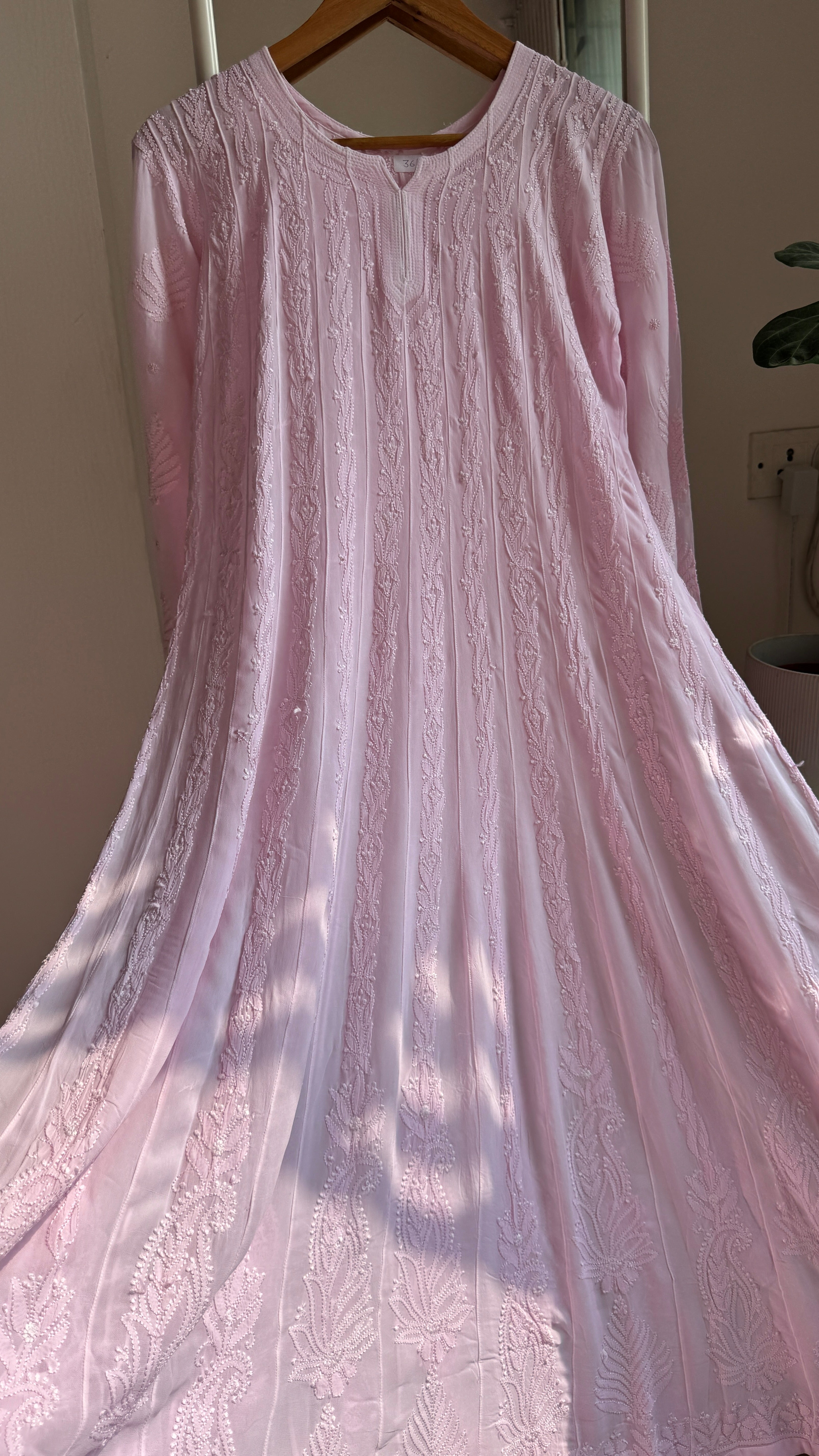 Viscose Chikankari Anarkali - Pink