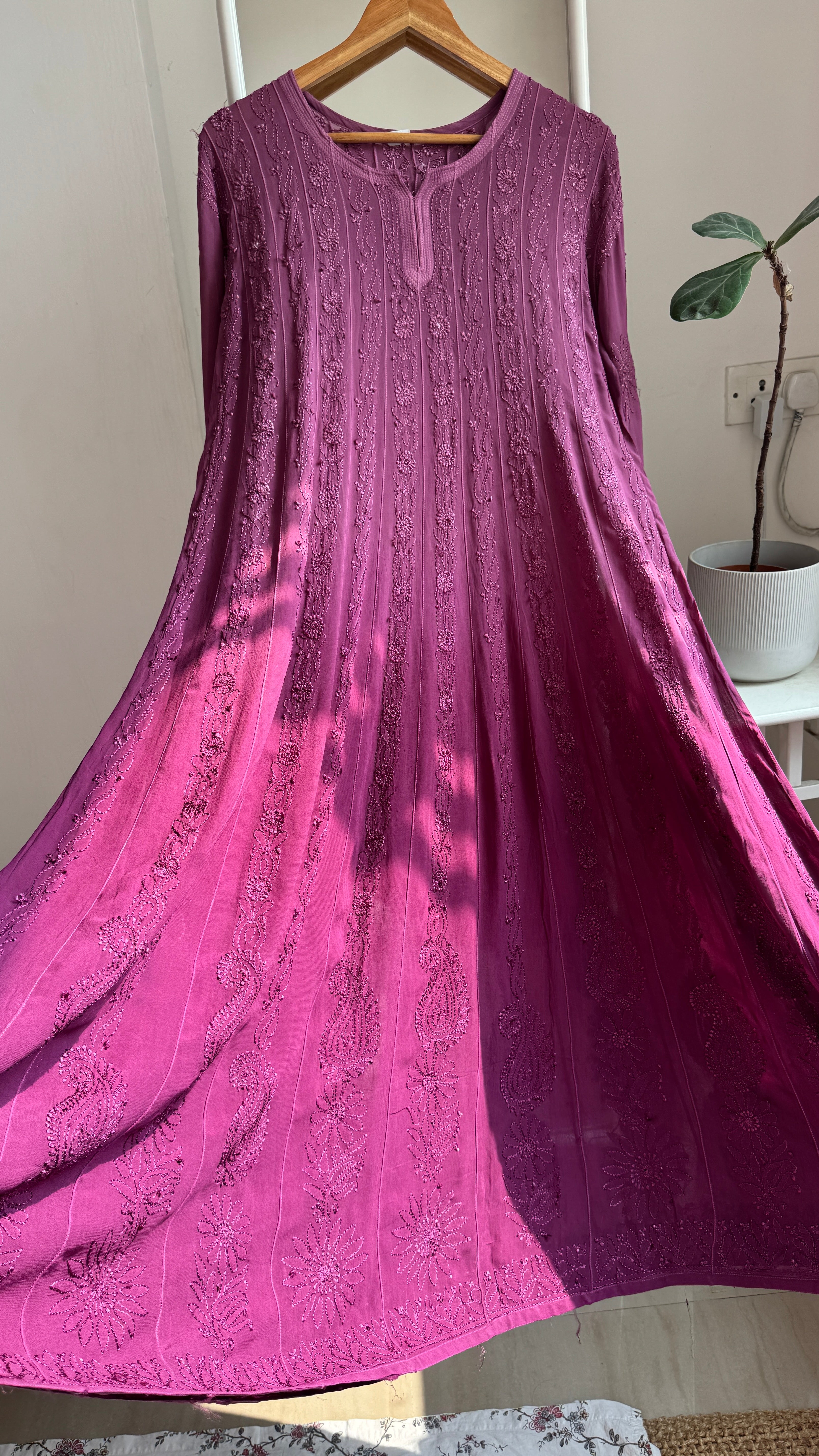 Viscose Chikankari Anarkali - Deep Mauve