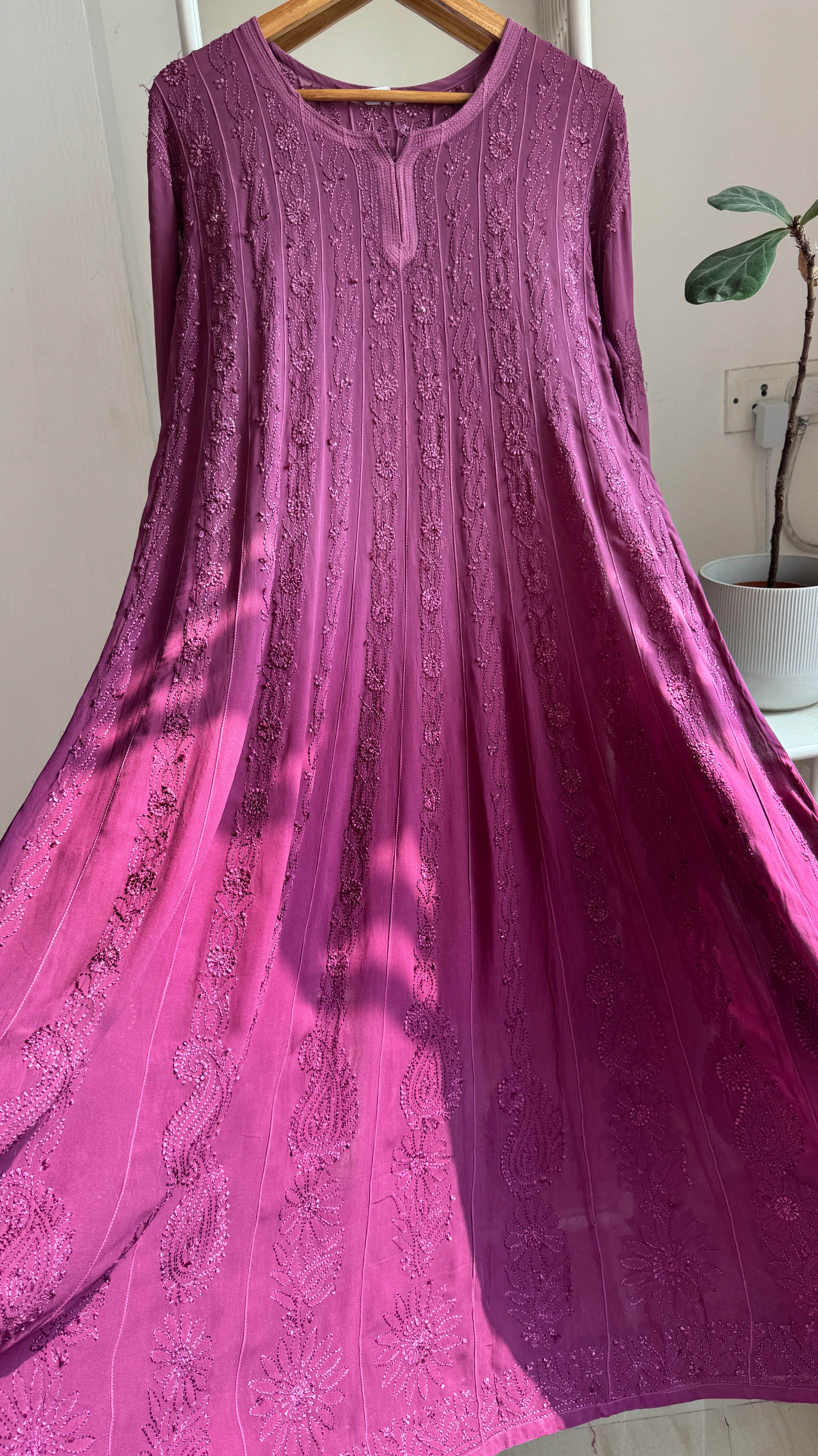 Viscose Chikankari Anarkali - Deep Mauve