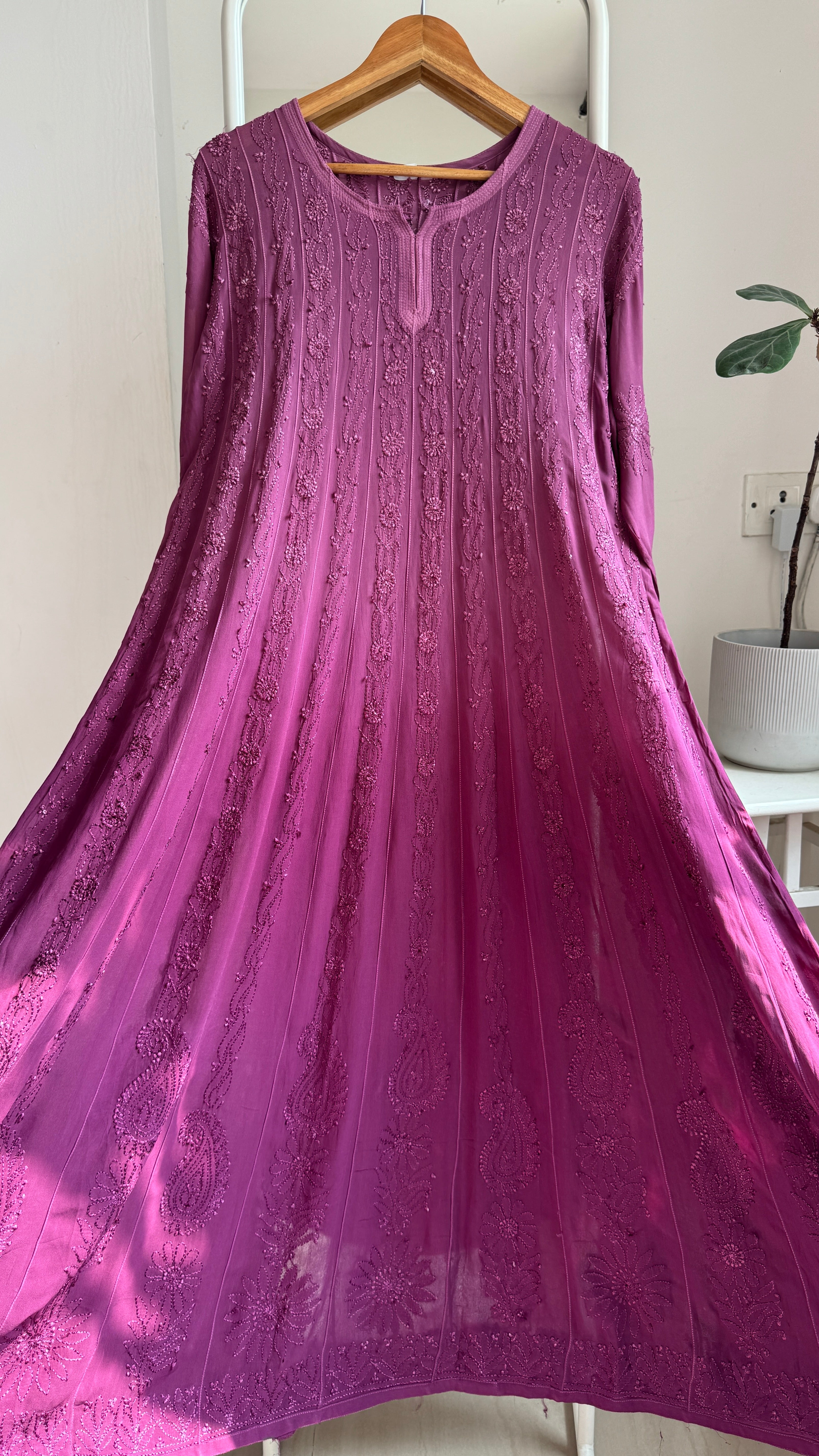 Viscose Chikankari Anarkali - Deep Mauve