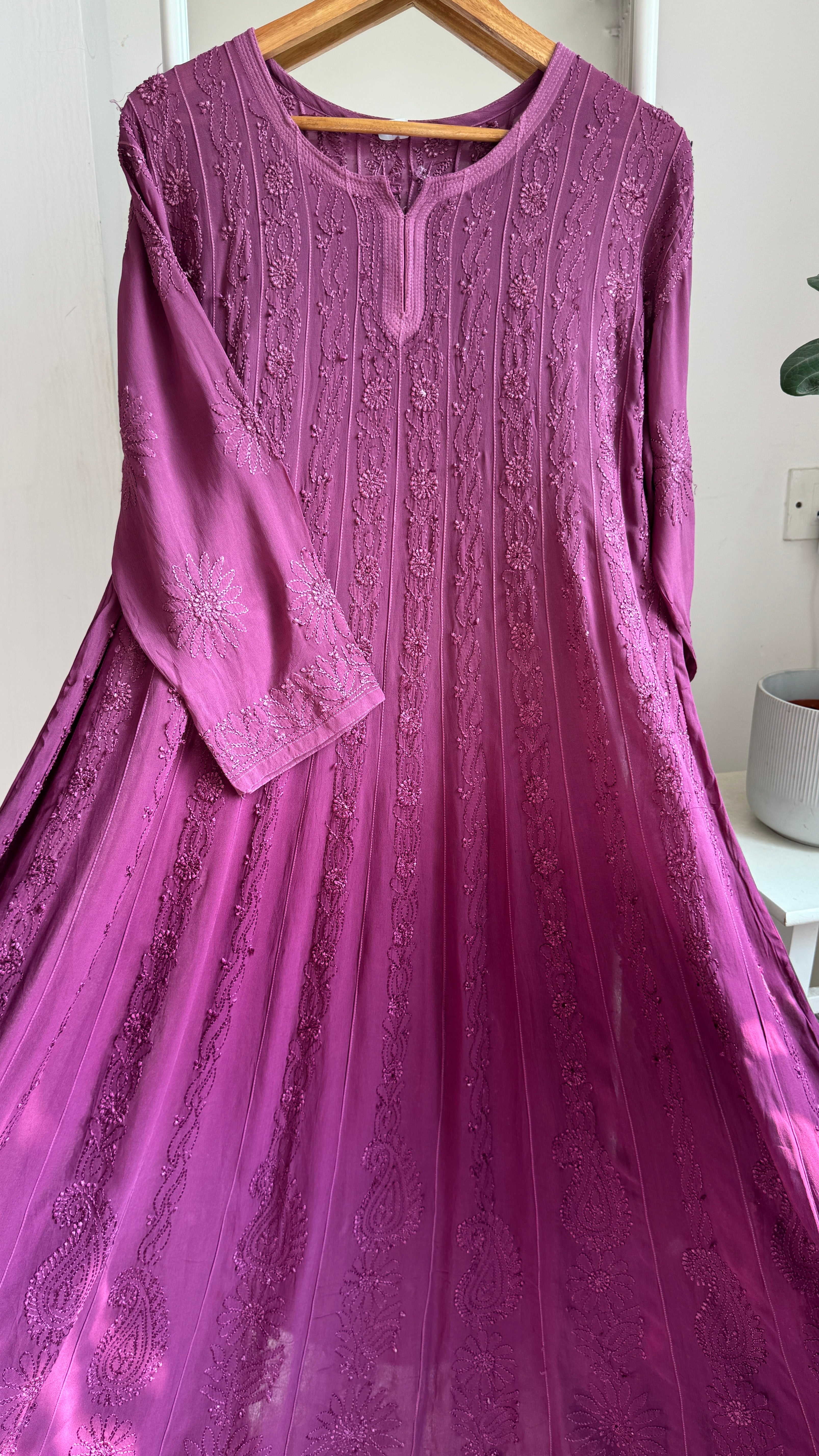 Viscose Chikankari Anarkali - Deep Mauve