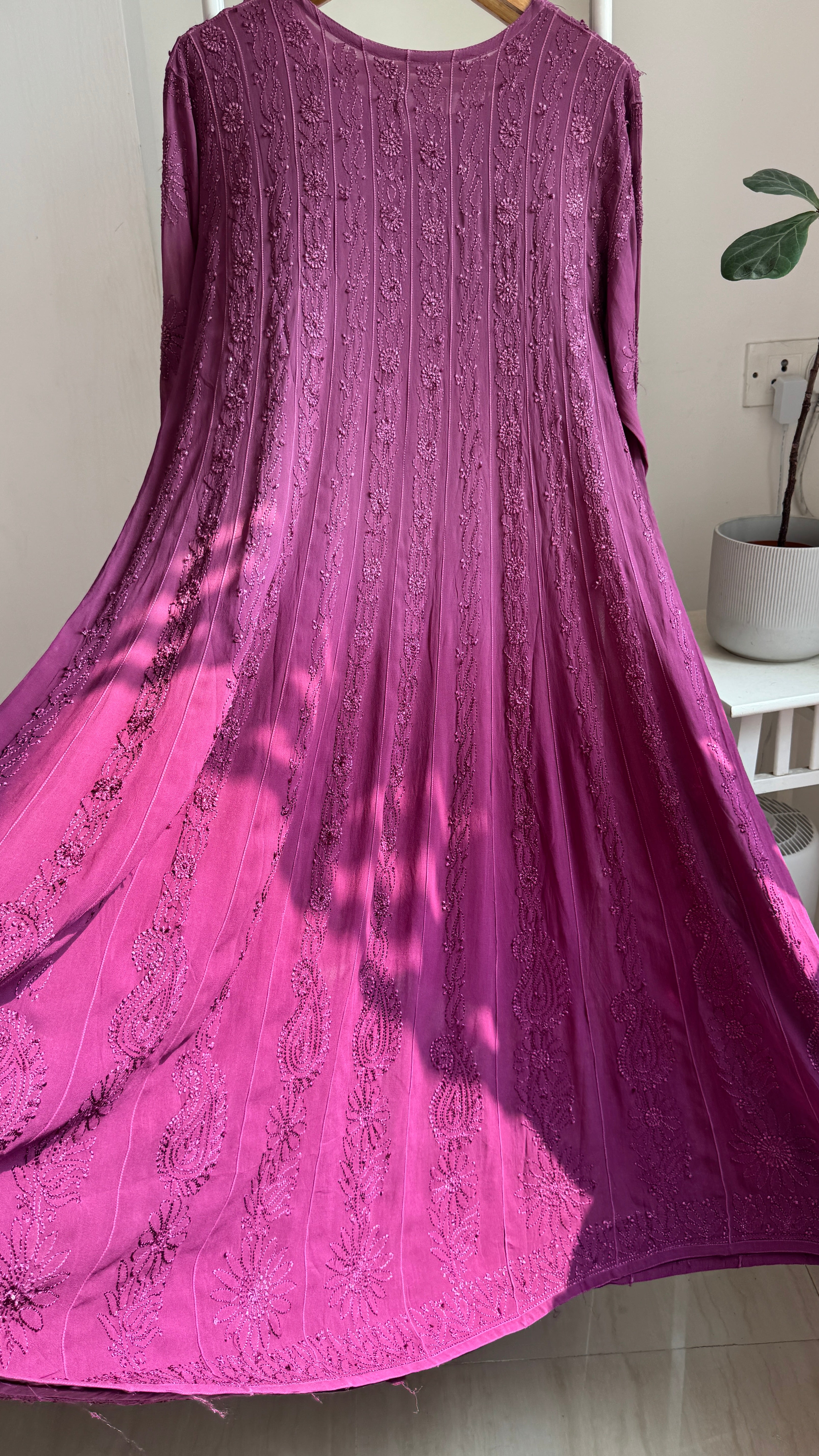 Viscose Chikankari Anarkali - Deep Mauve