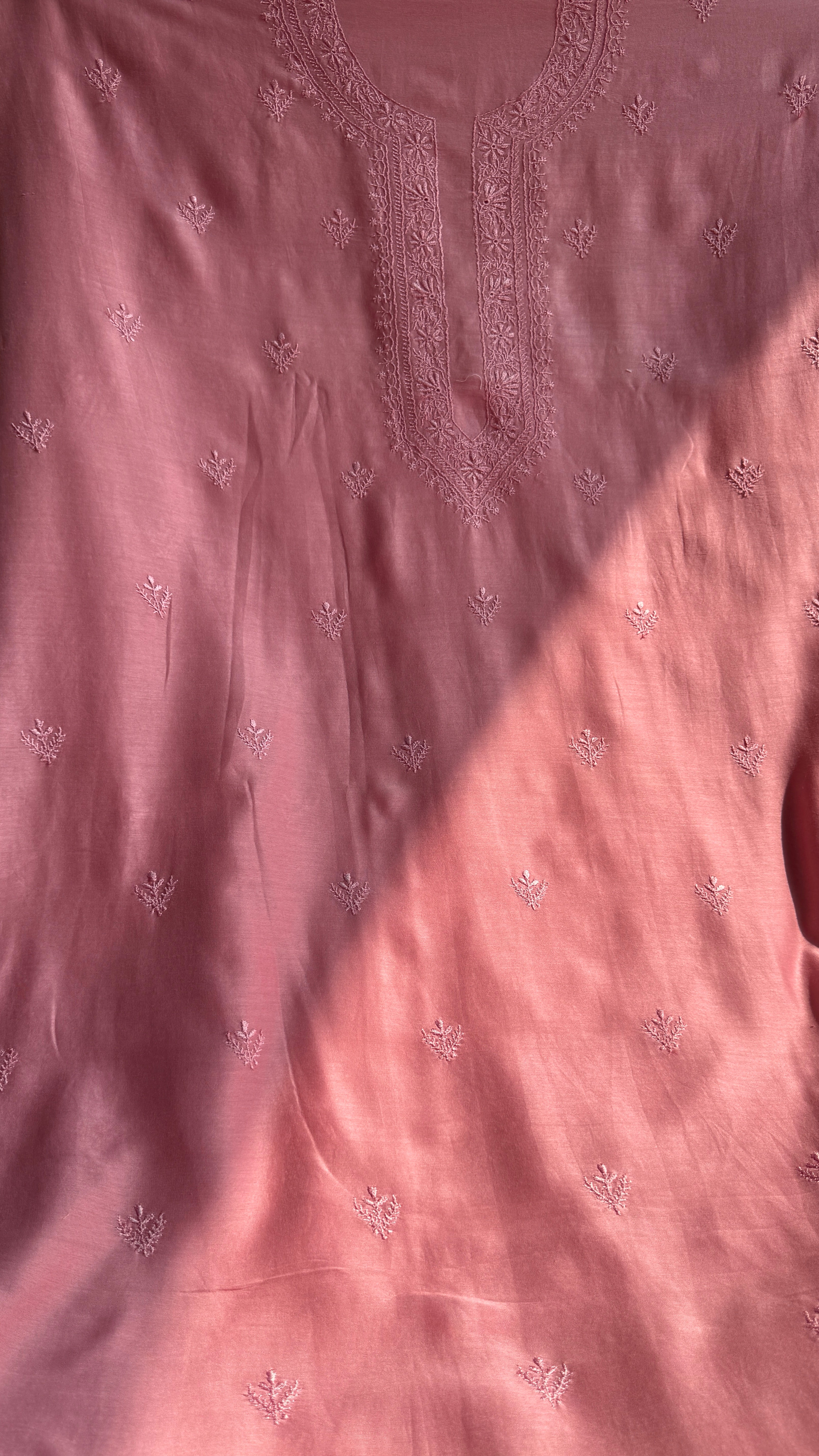 Chanderi Chikankari Kurta Length - Mens- Rosewood