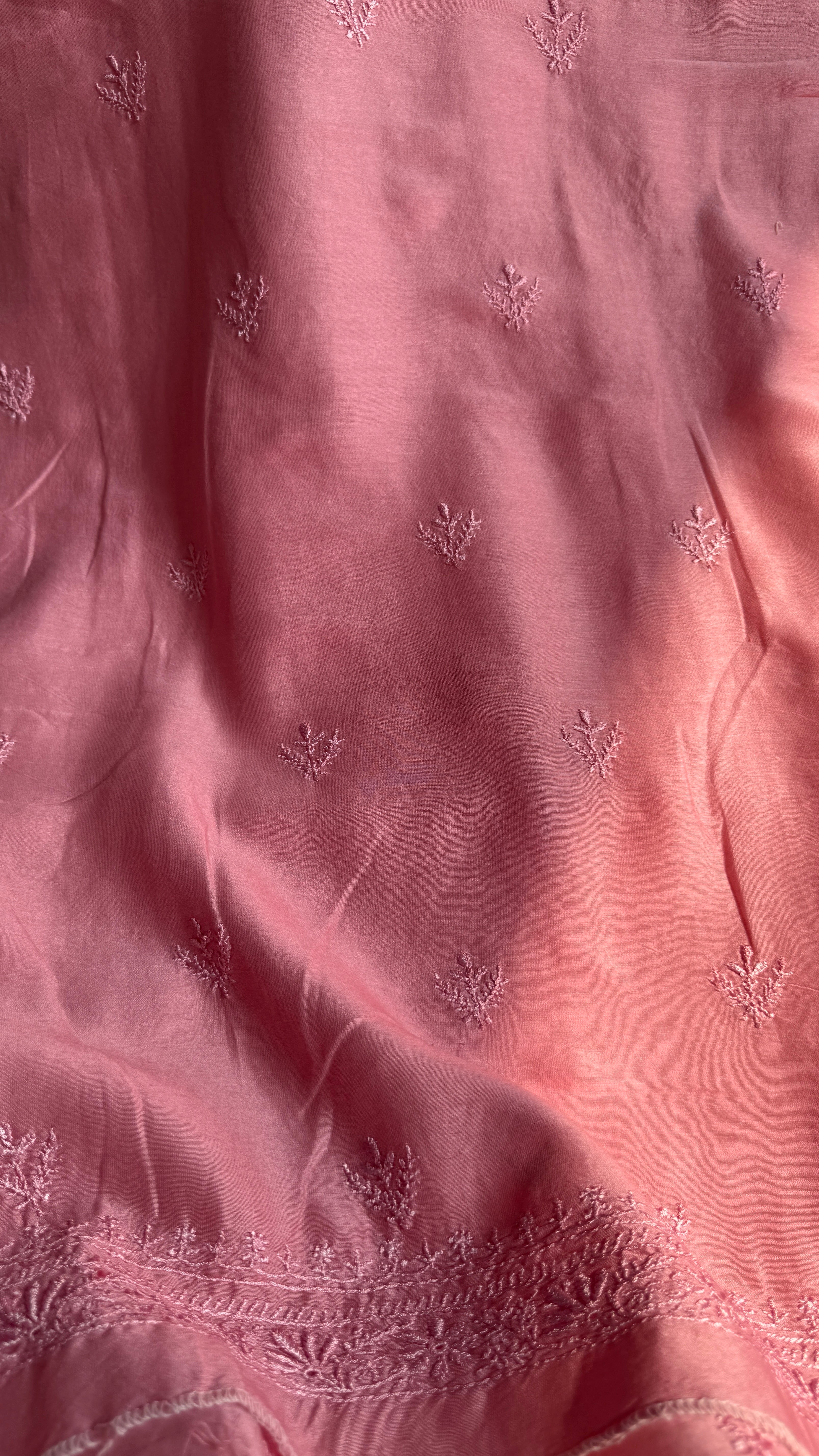 Chanderi Chikankari Kurta Length - Mens- Rosewood