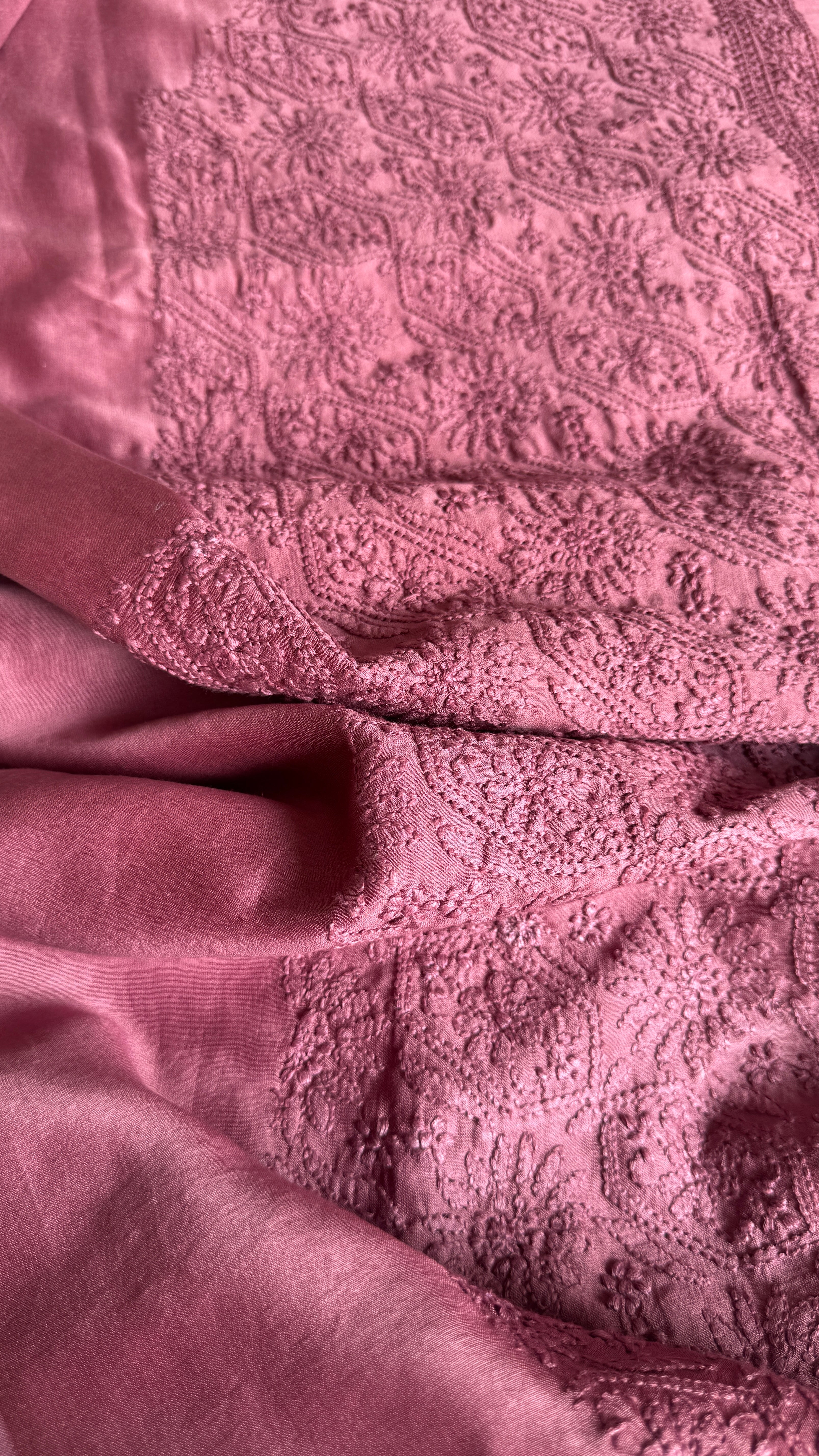 Chanderi Chikankari Kurta Length - Mens- Plum