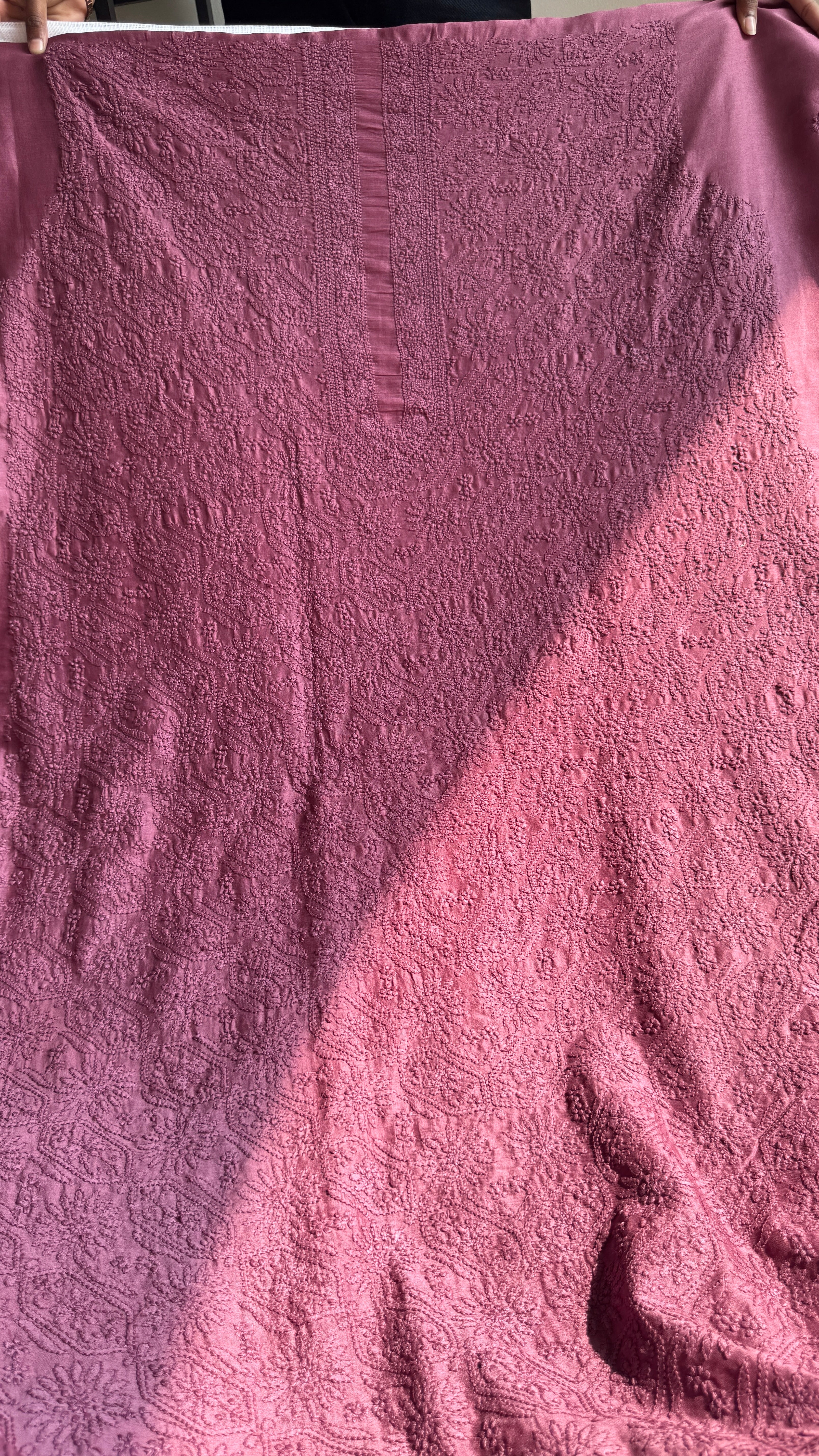 Chanderi Chikankari Kurta Length - Mens- Plum