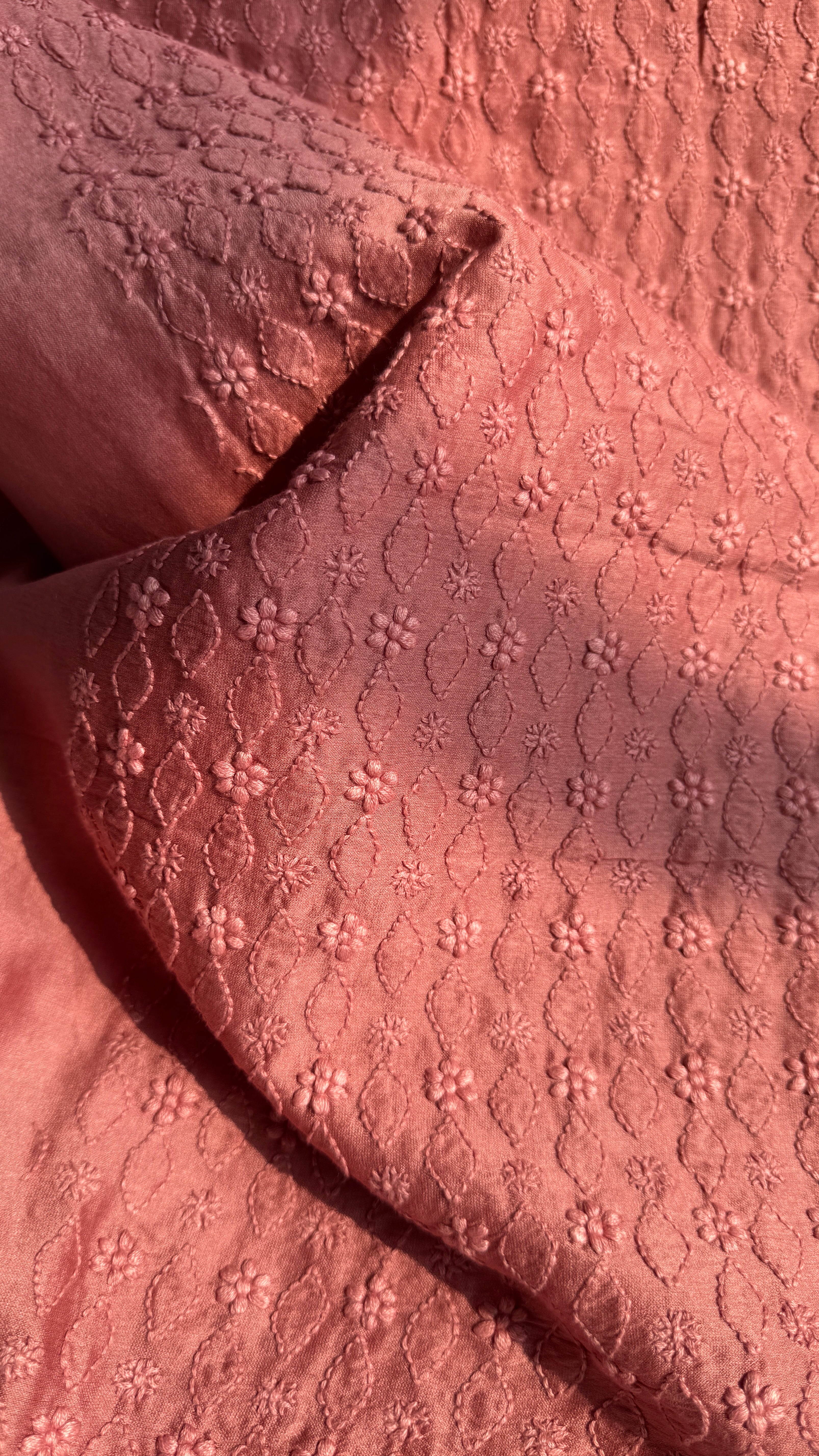 Chanderi Chikankari Kurta Length - Mens- Rosewood