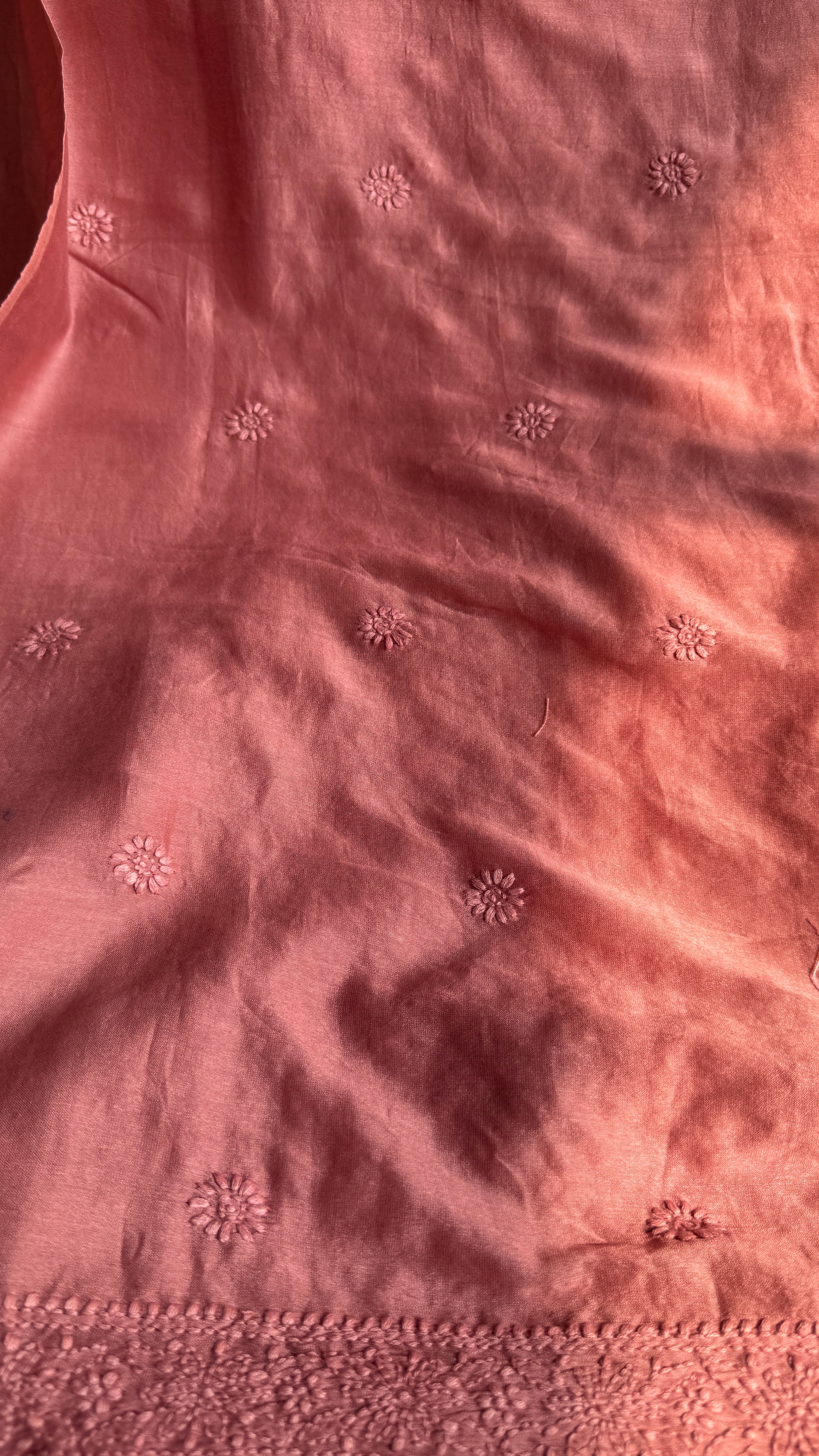 Chanderi Chikankari Kurta Length - Mens- Rosewood