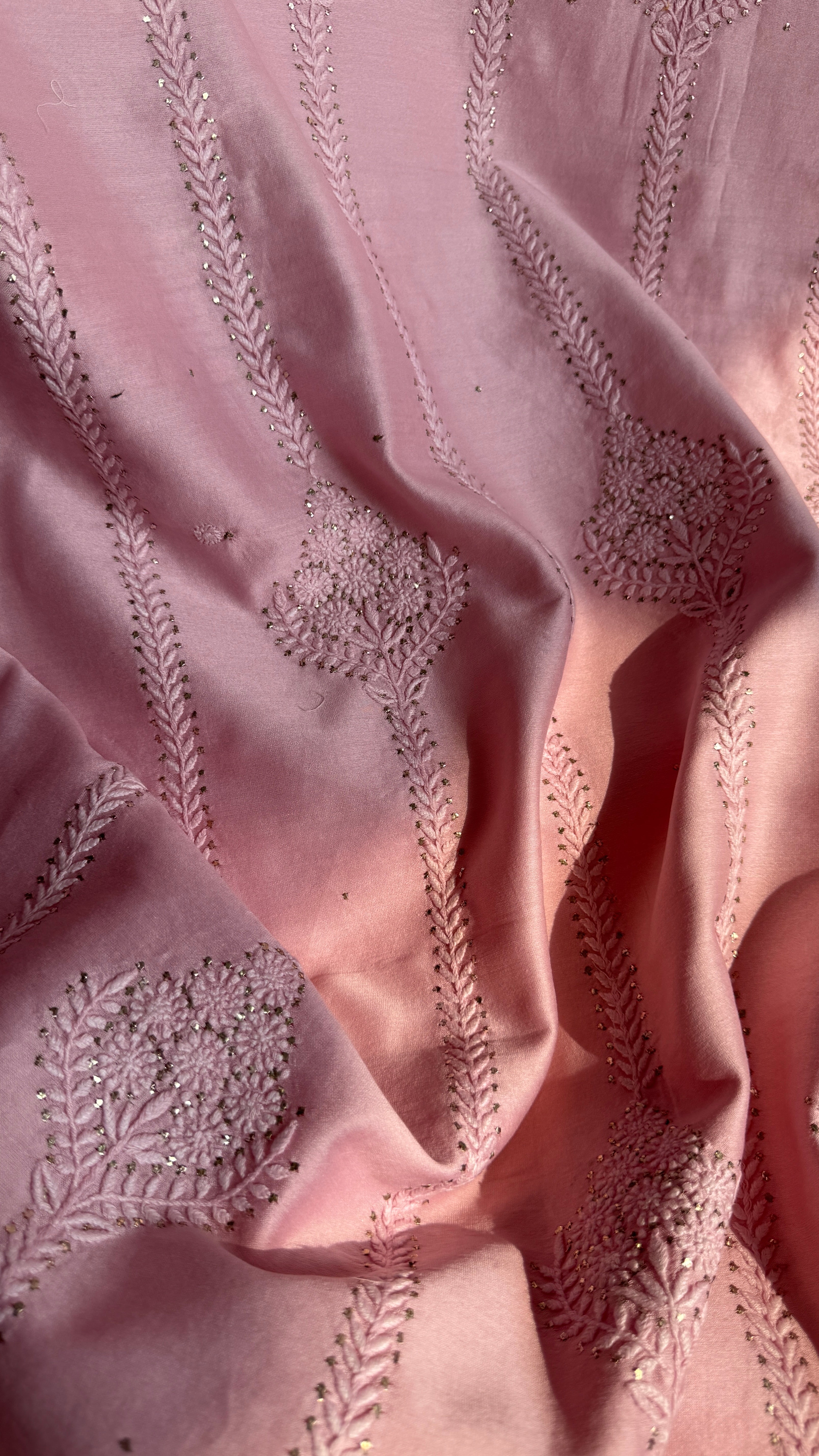 Chanderi Chikankari Length Mukaish with Dupatta - Pink