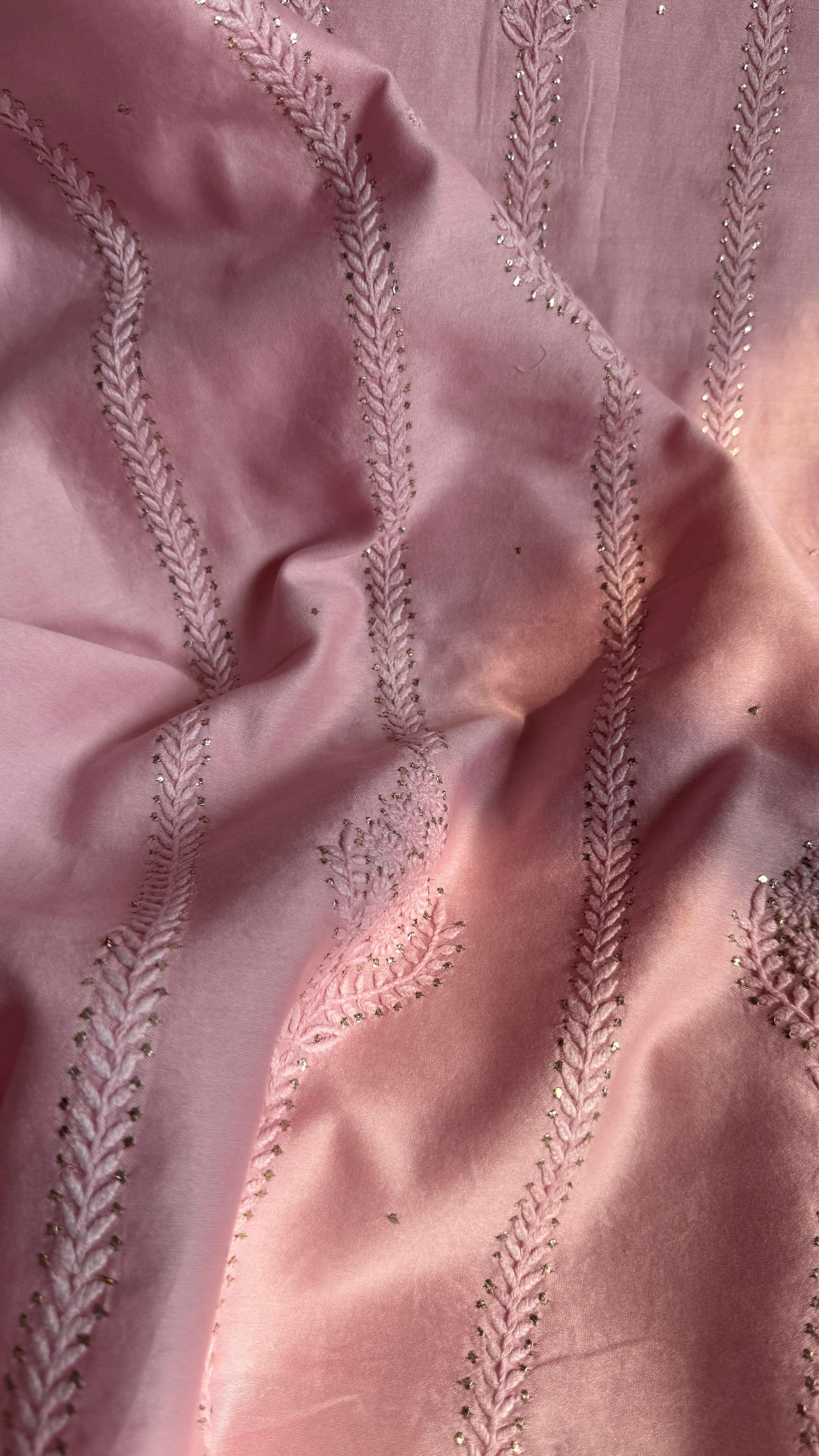 Chanderi Chikankari Length Mukaish with Dupatta - Pink