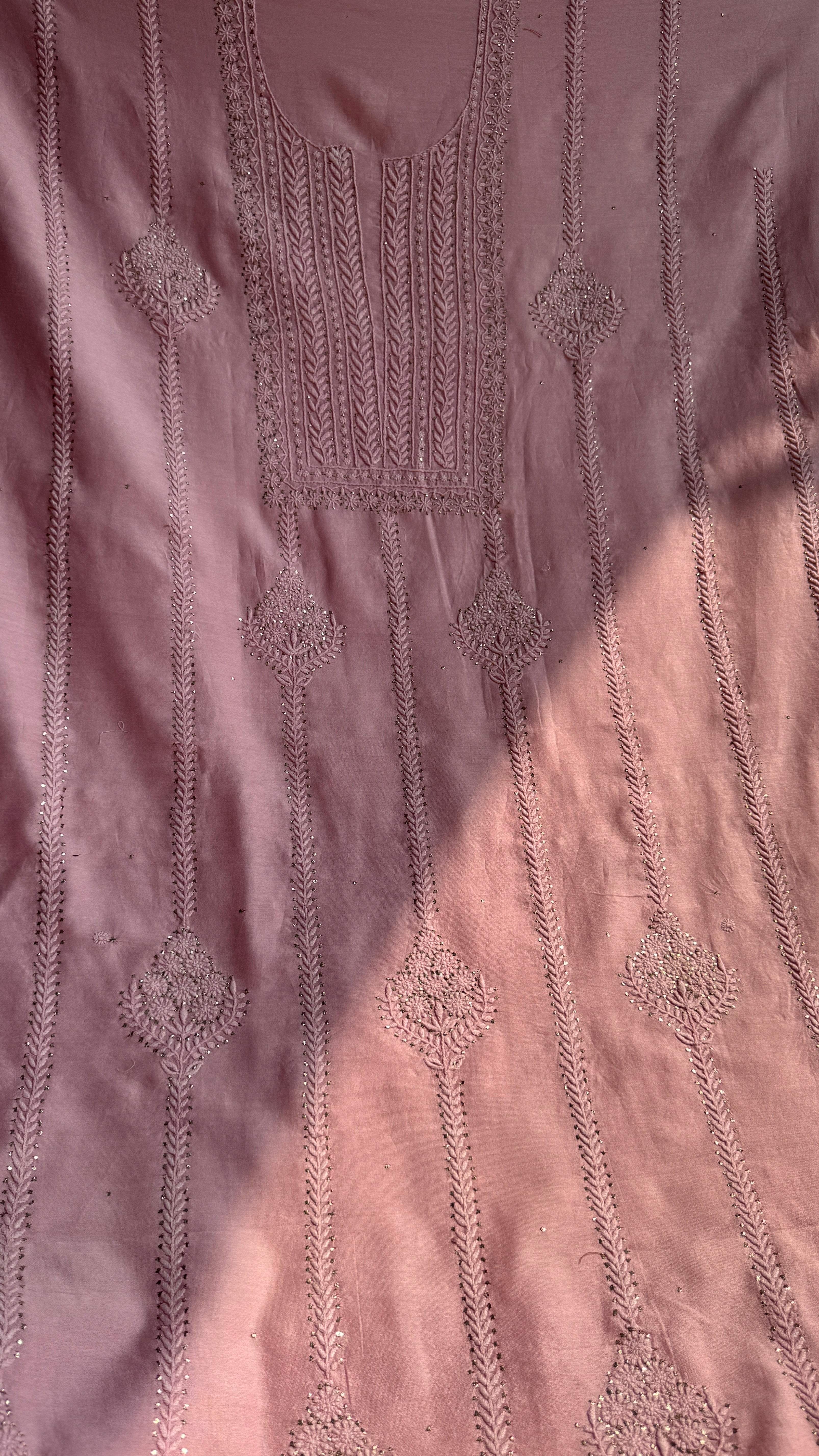 Chanderi Chikankari Length Mukaish with Dupatta - Pink