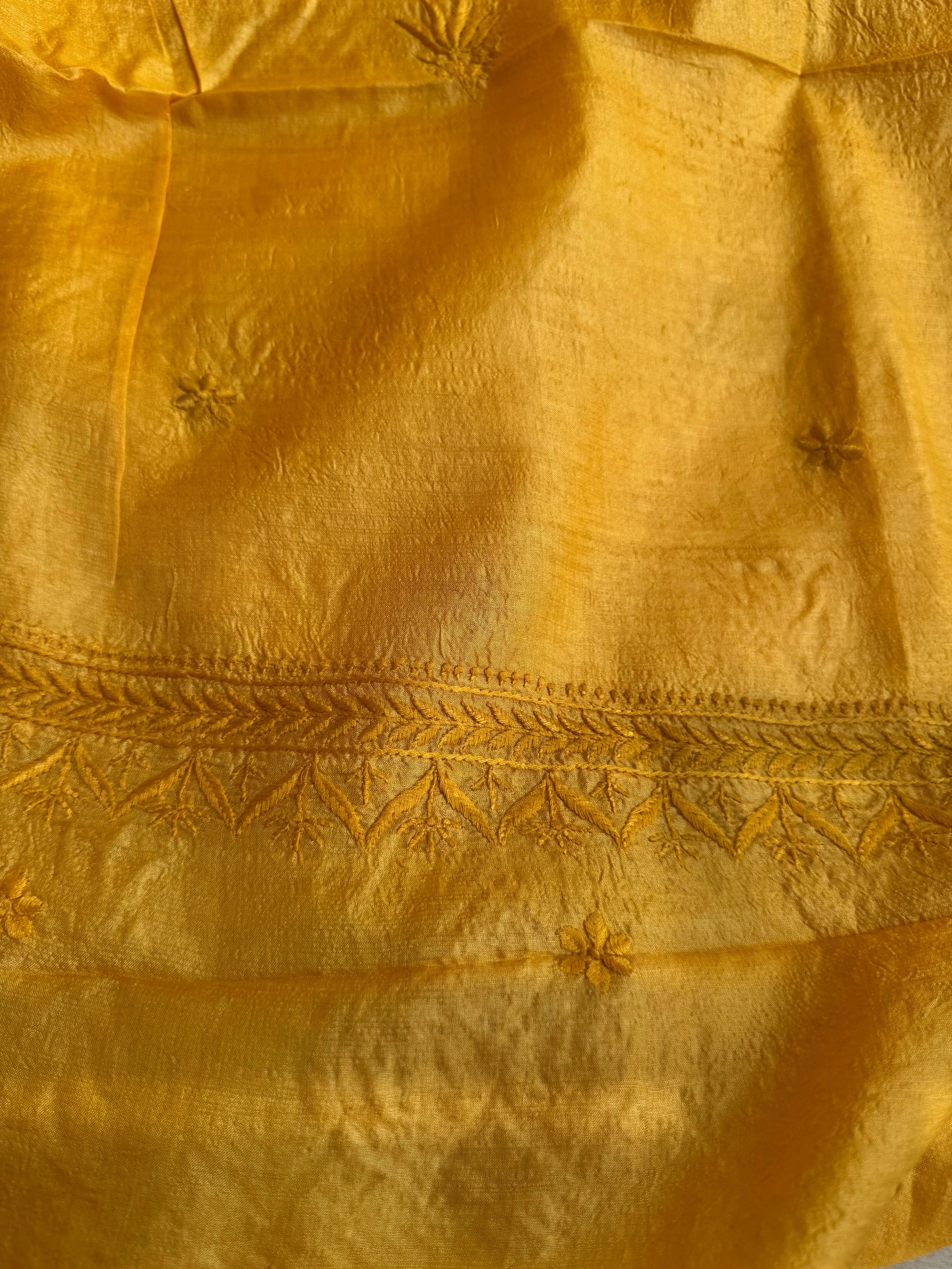 Pure Tussar Silk Chikankari Length with Dupatta - Mustard yellow ARIAA CHIKANKARI
