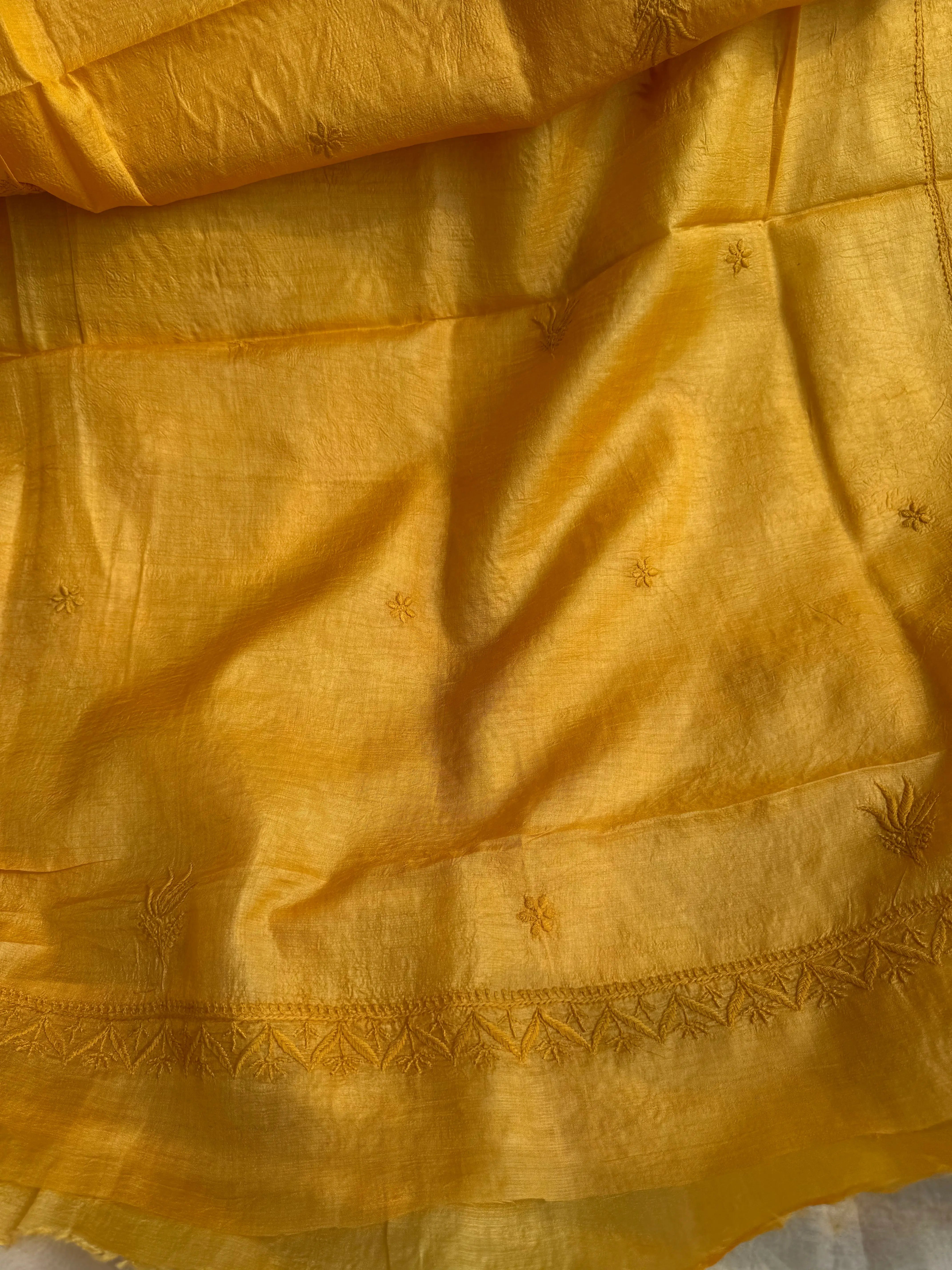 Pure Tussar Silk Chikankari Length with Dupatta - Mustard yellow ARIAA CHIKANKARI