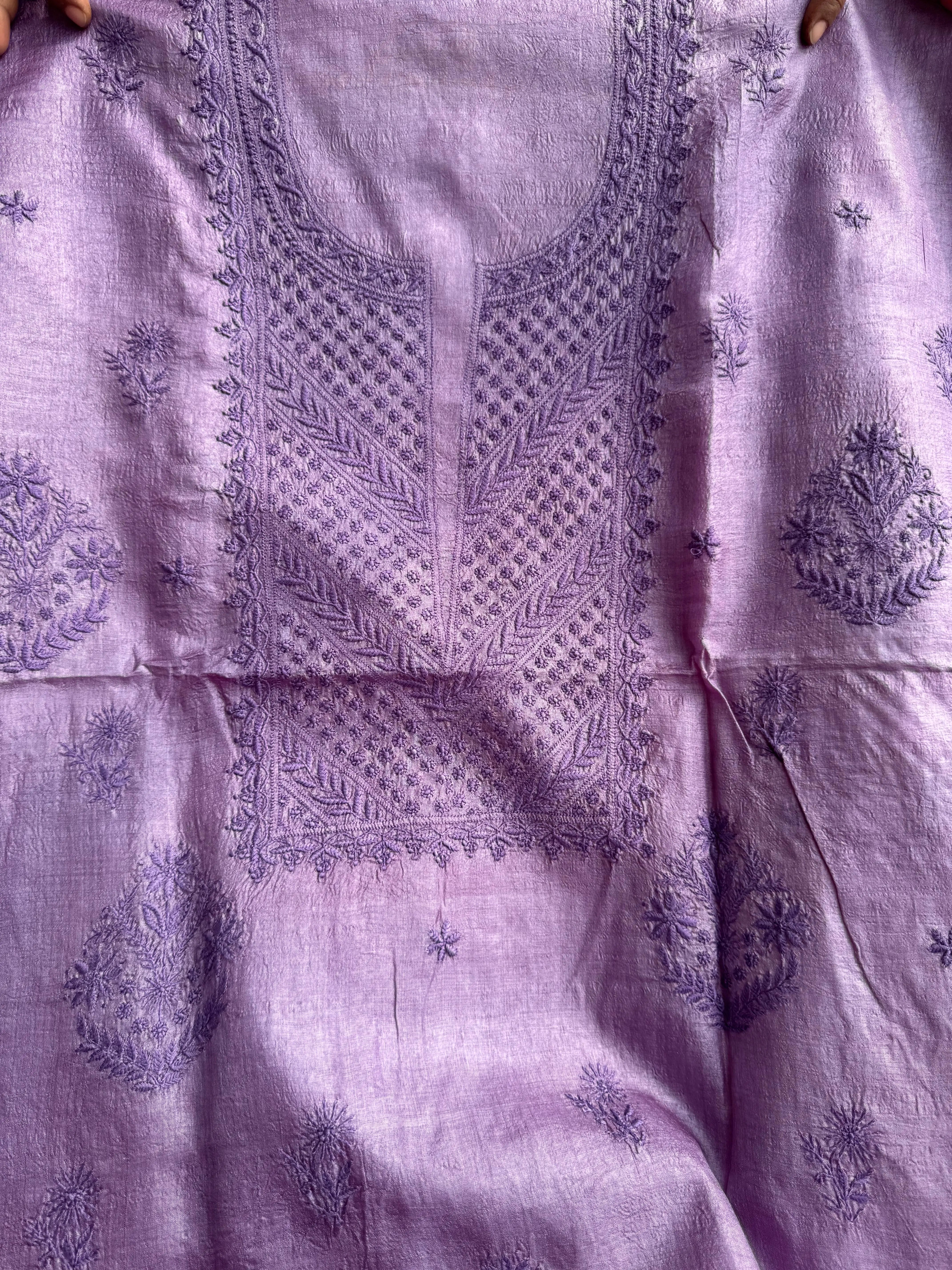 Pure Tussar Silk Chikankari Length with Dupatta - Purple ARIAA CHIKANKARI