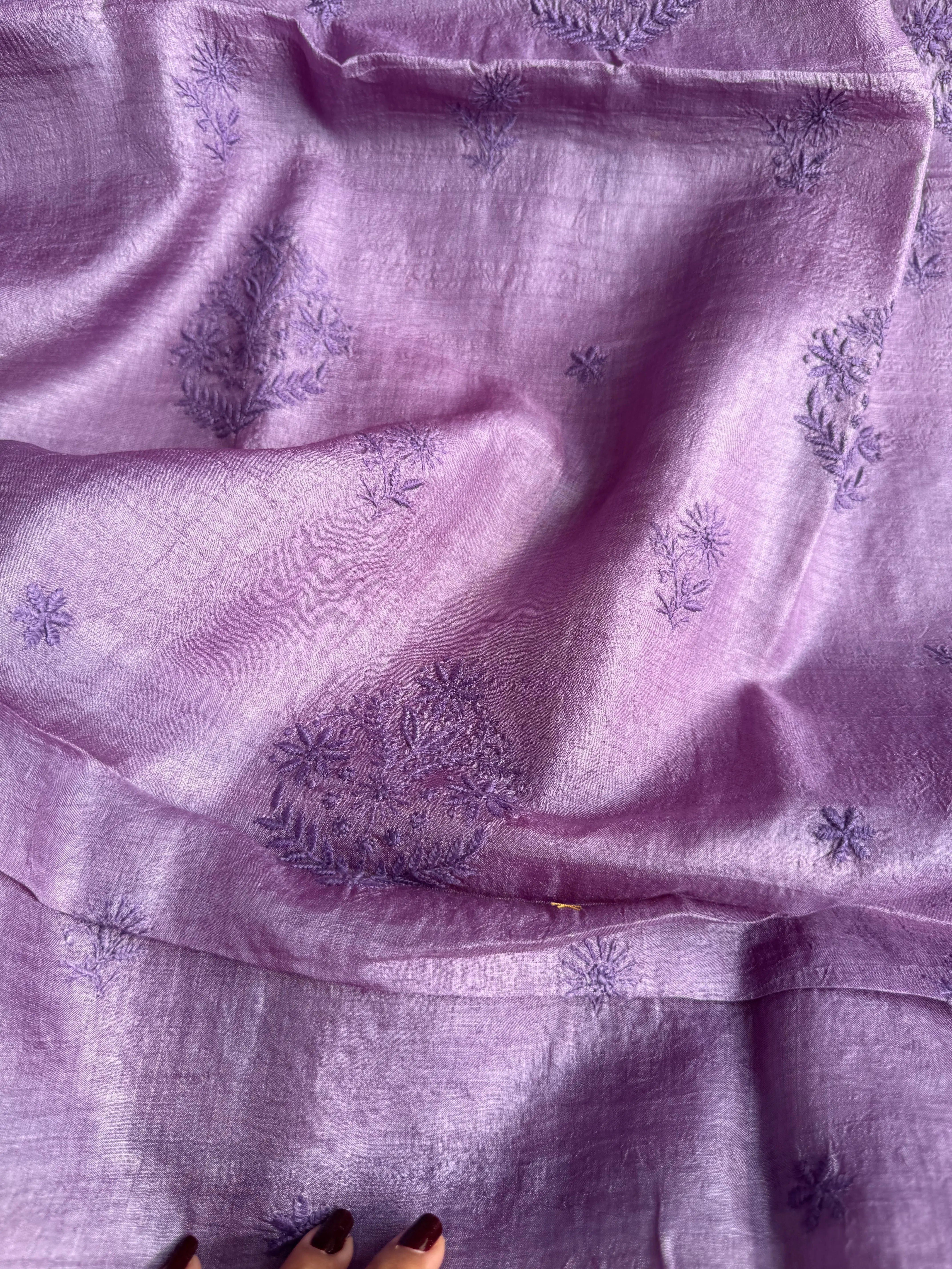 Pure Tussar Silk Chikankari Length with Dupatta - Purple ARIAA CHIKANKARI
