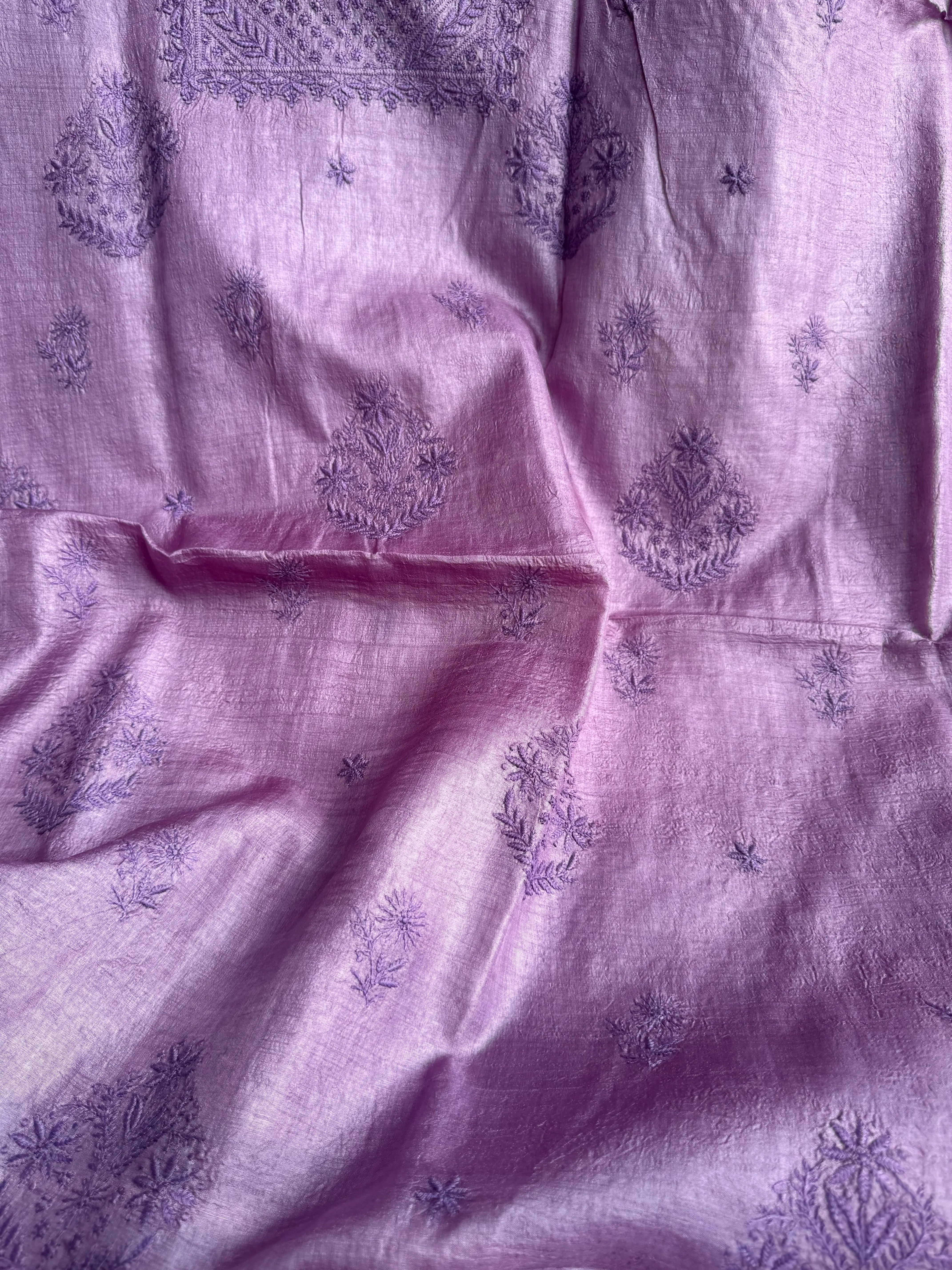 Pure Tussar Silk Chikankari Length with Dupatta - Purple ARIAA CHIKANKARI
