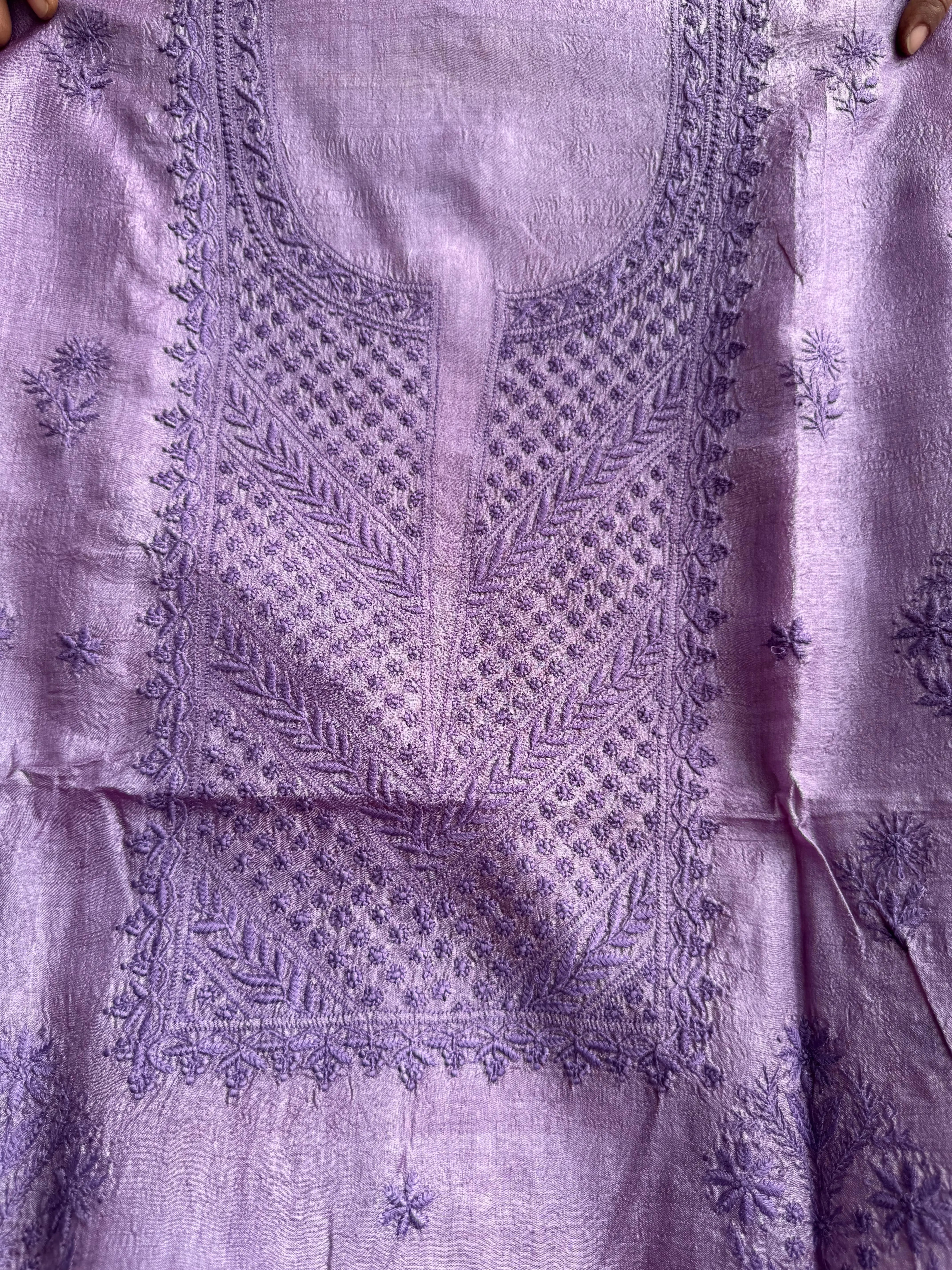 Pure Tussar Silk Chikankari Length with Dupatta - Purple ARIAA CHIKANKARI
