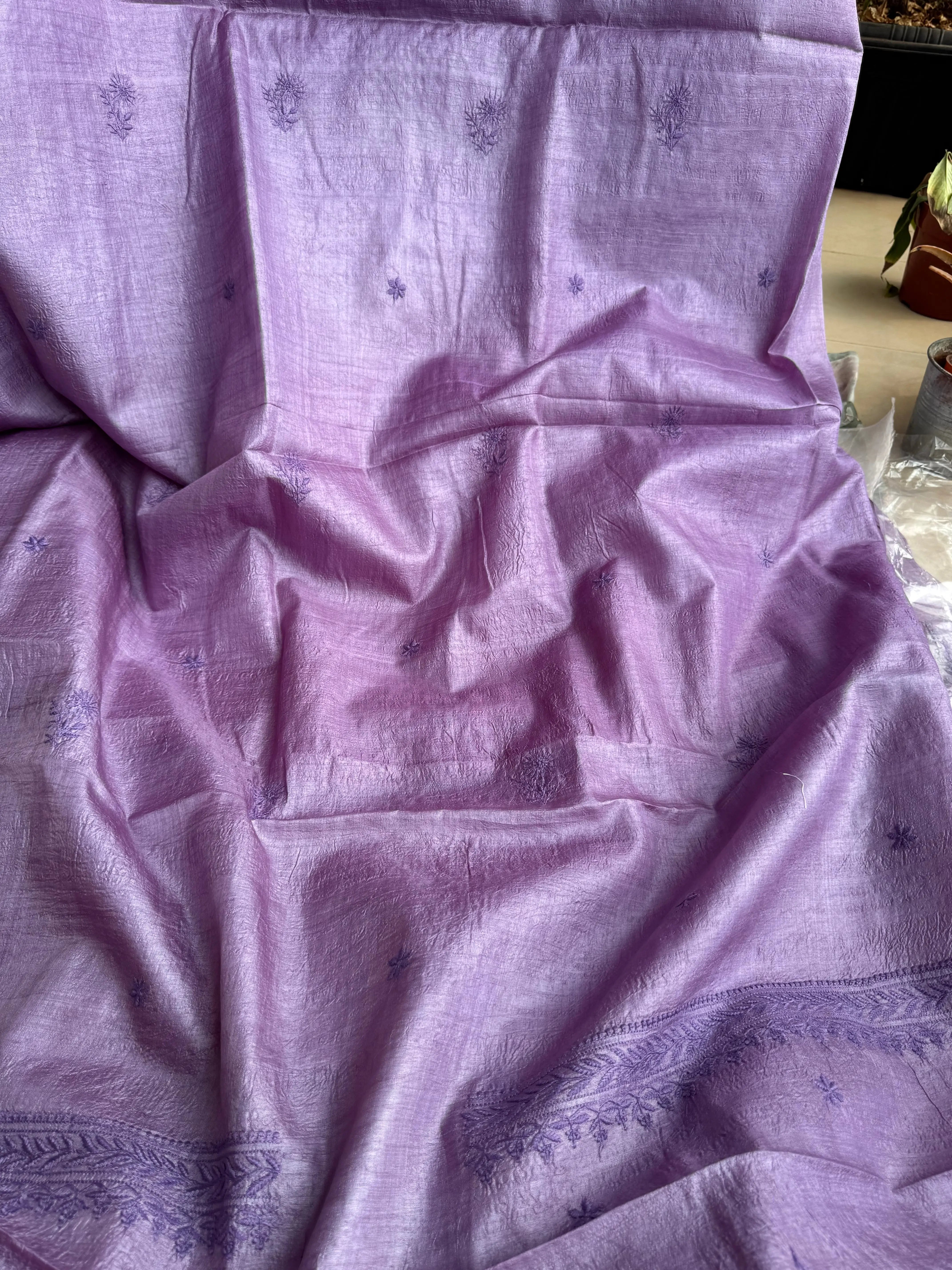 Pure Tussar Silk Chikankari Length with Dupatta - Purple ARIAA CHIKANKARI