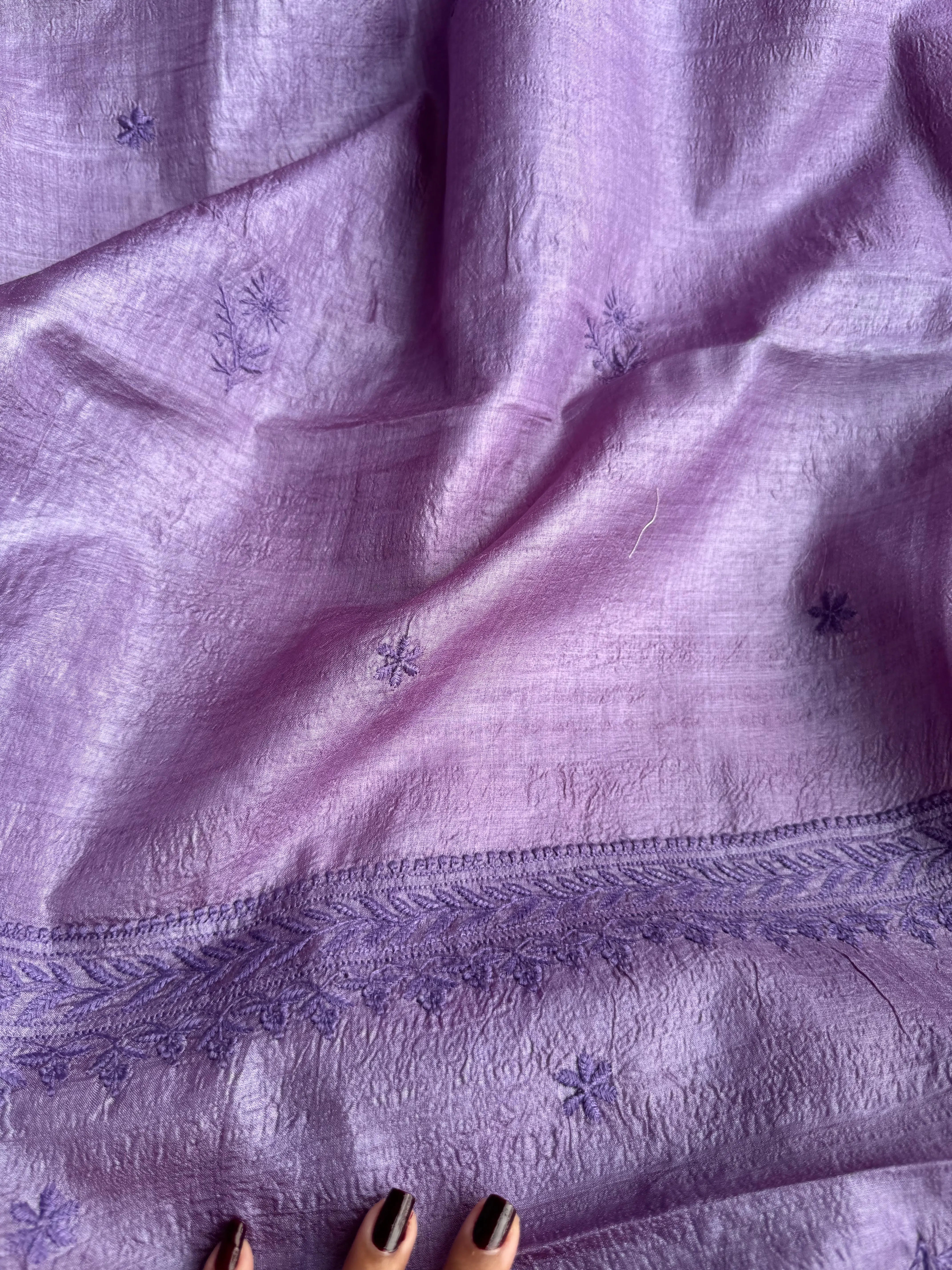 Pure Tussar Silk Chikankari Length with Dupatta - Purple ARIAA CHIKANKARI