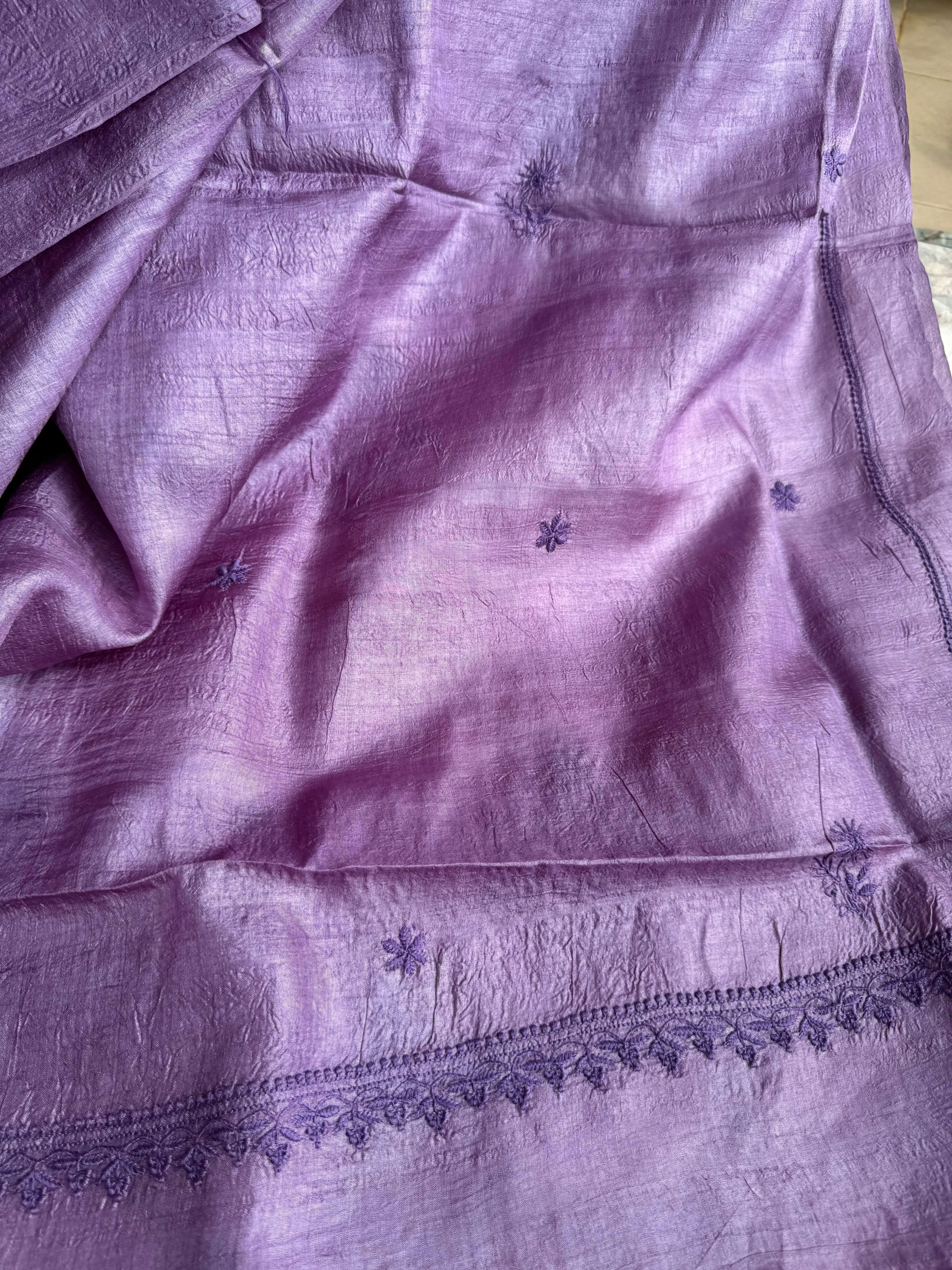 Pure Tussar Silk Chikankari Length with Dupatta - Purple ARIAA CHIKANKARI