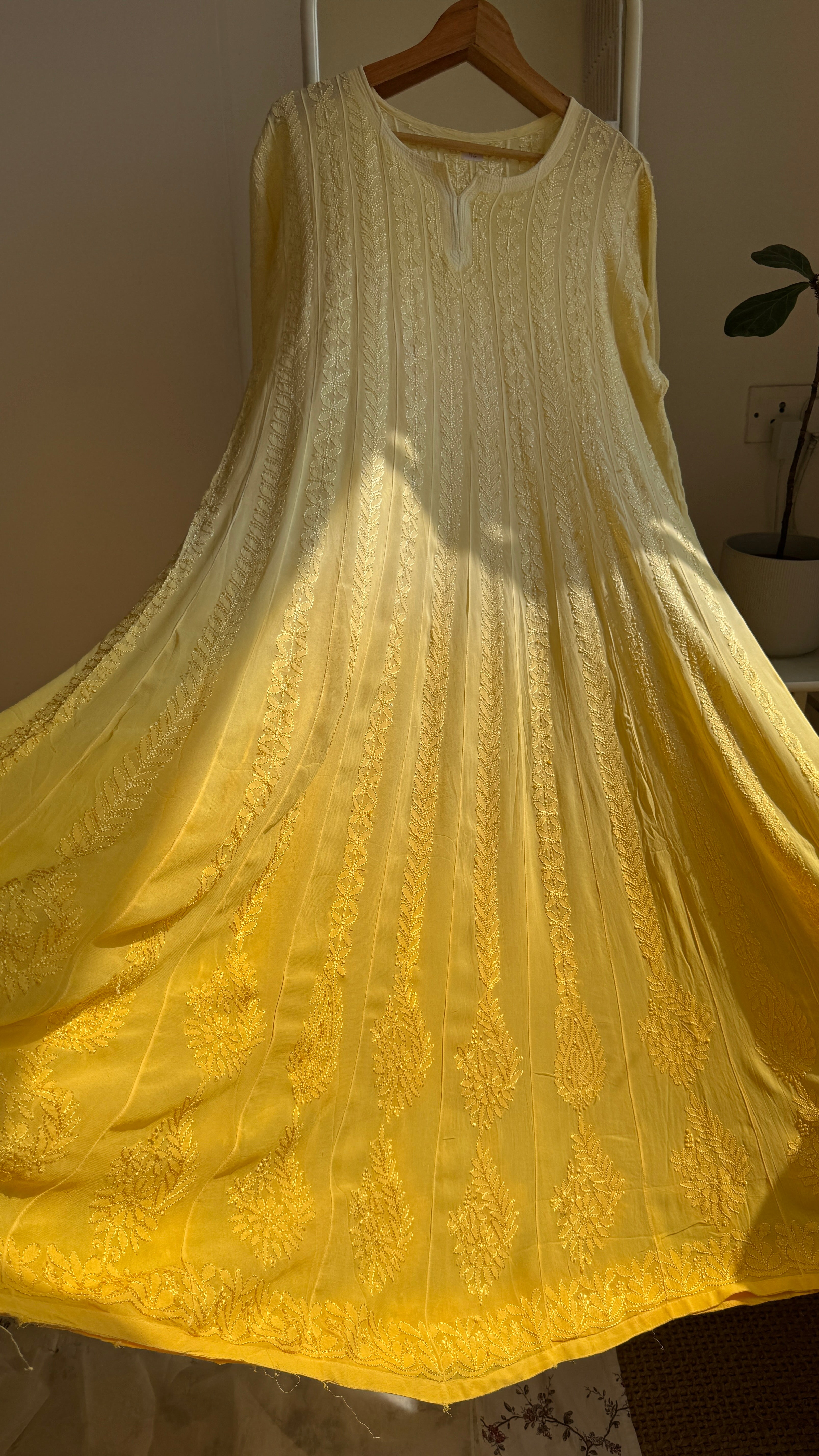 Viscose Chikankari Anarkali - Yellow