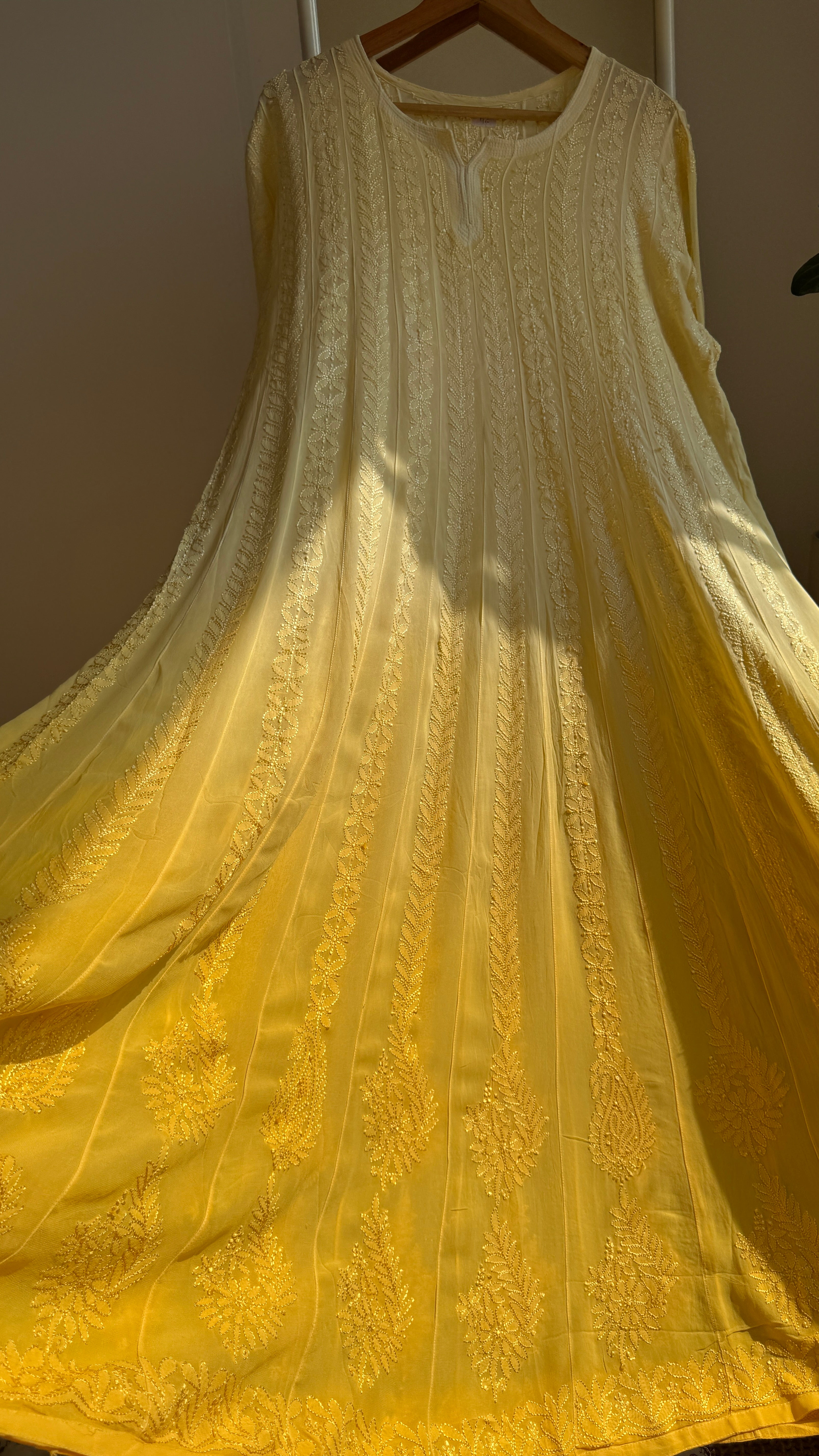 Viscose Chikankari Anarkali - Yellow