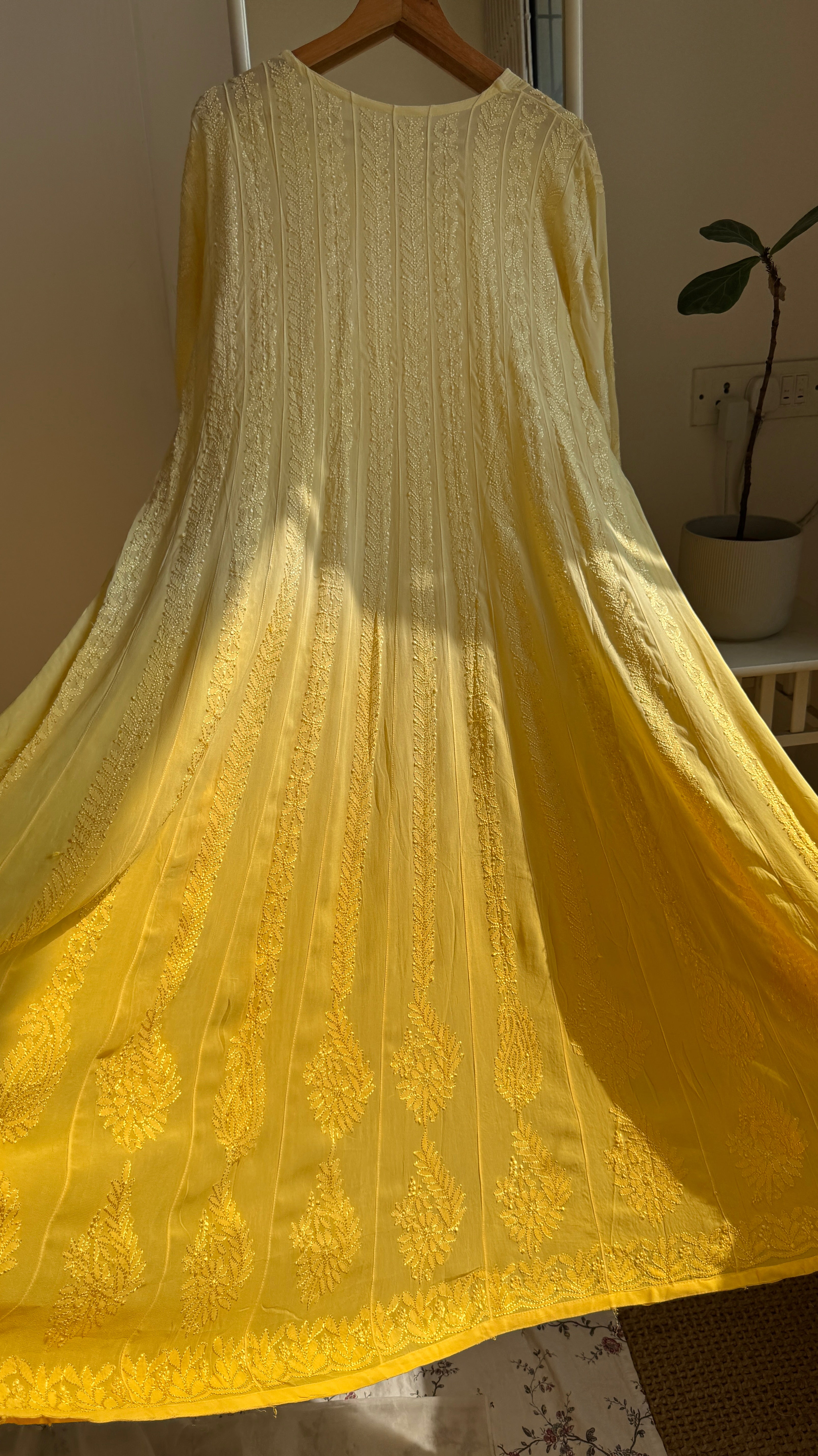 Viscose Chikankari Anarkali - Yellow