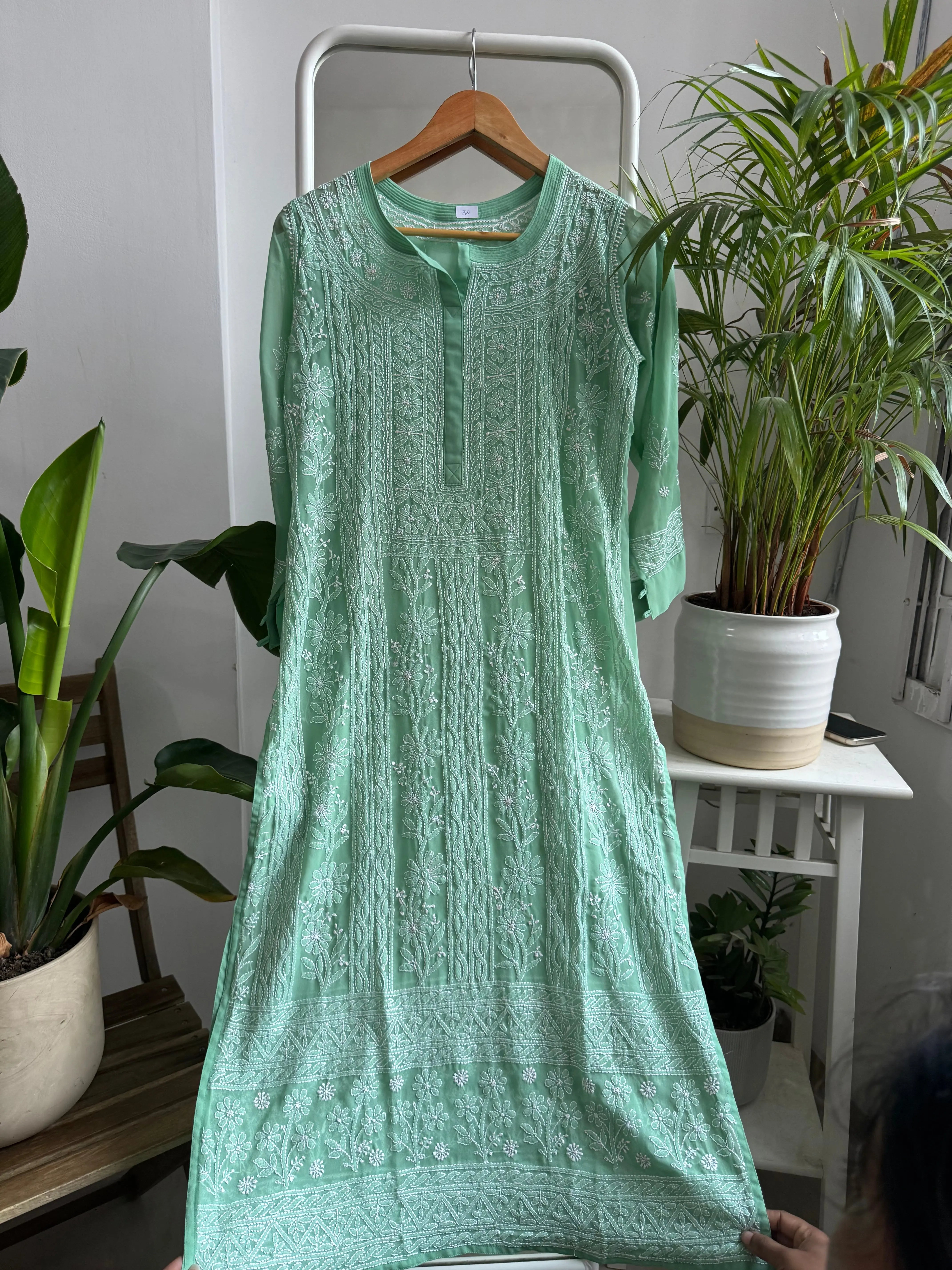 Chikankari Resham Jaal Kurti - Green ARIAA CHIKANKARI