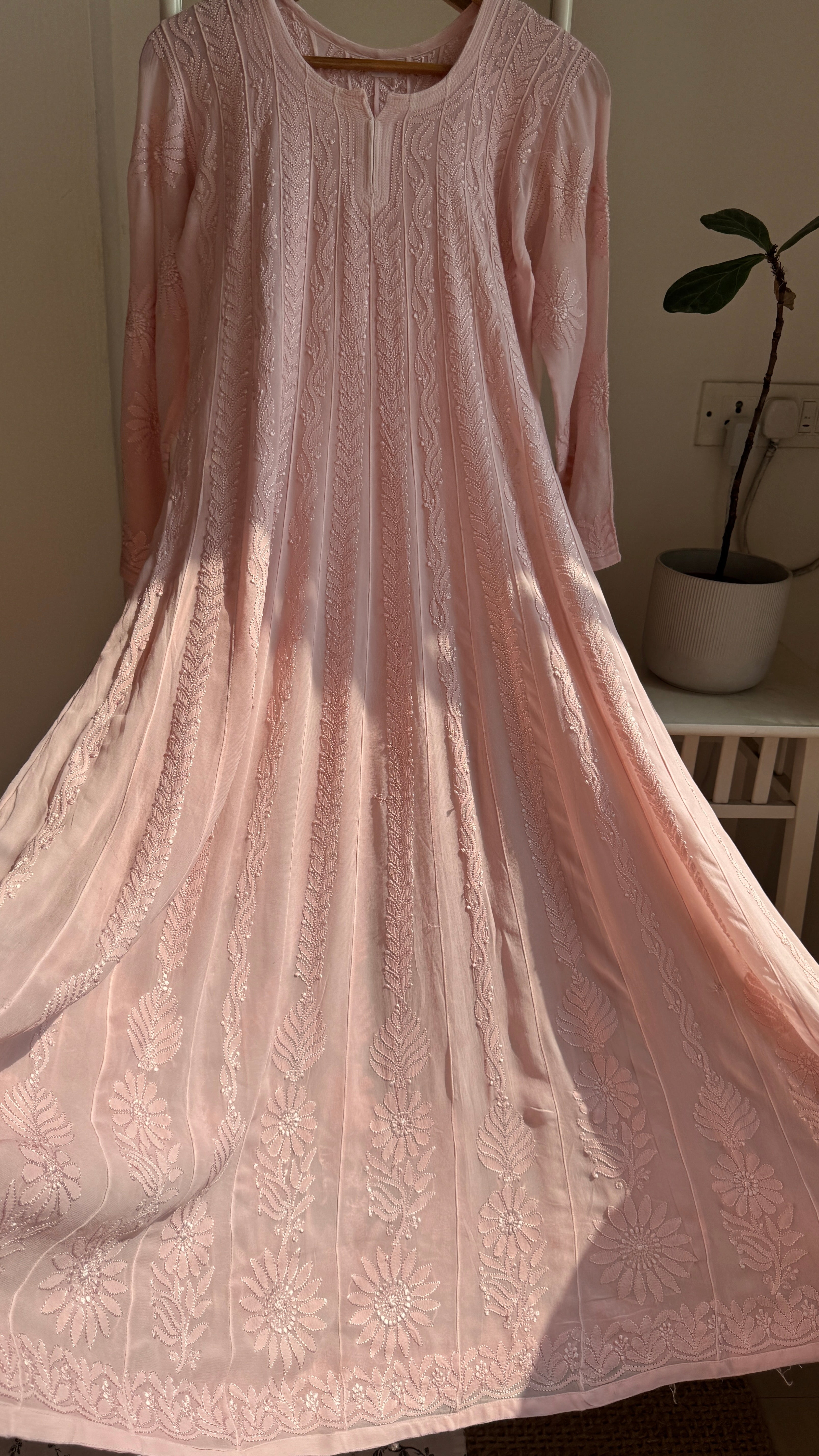 Viscose Chikankari Anarkali - Pale Pink