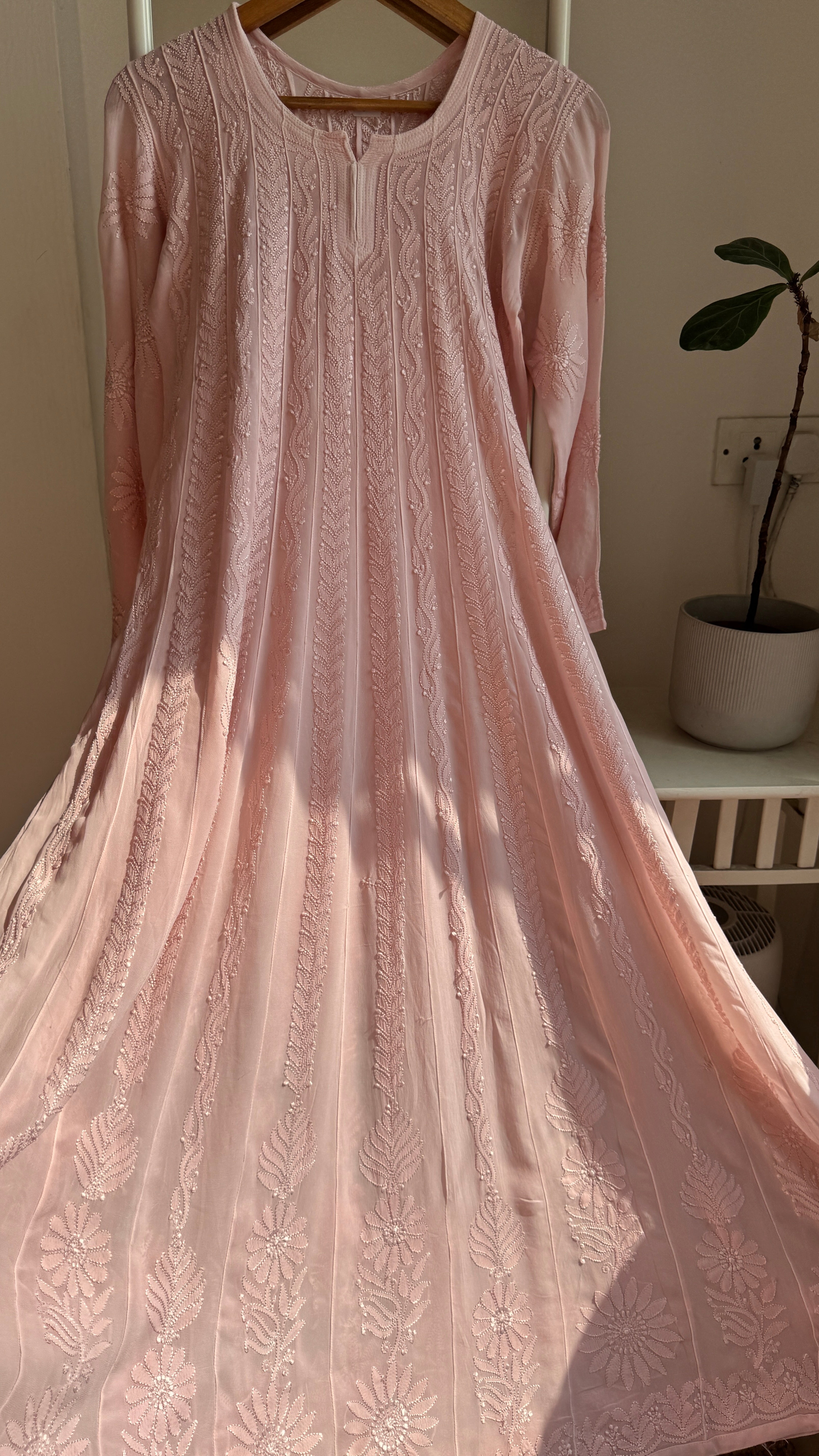 Viscose Chikankari Anarkali - Pale Pink